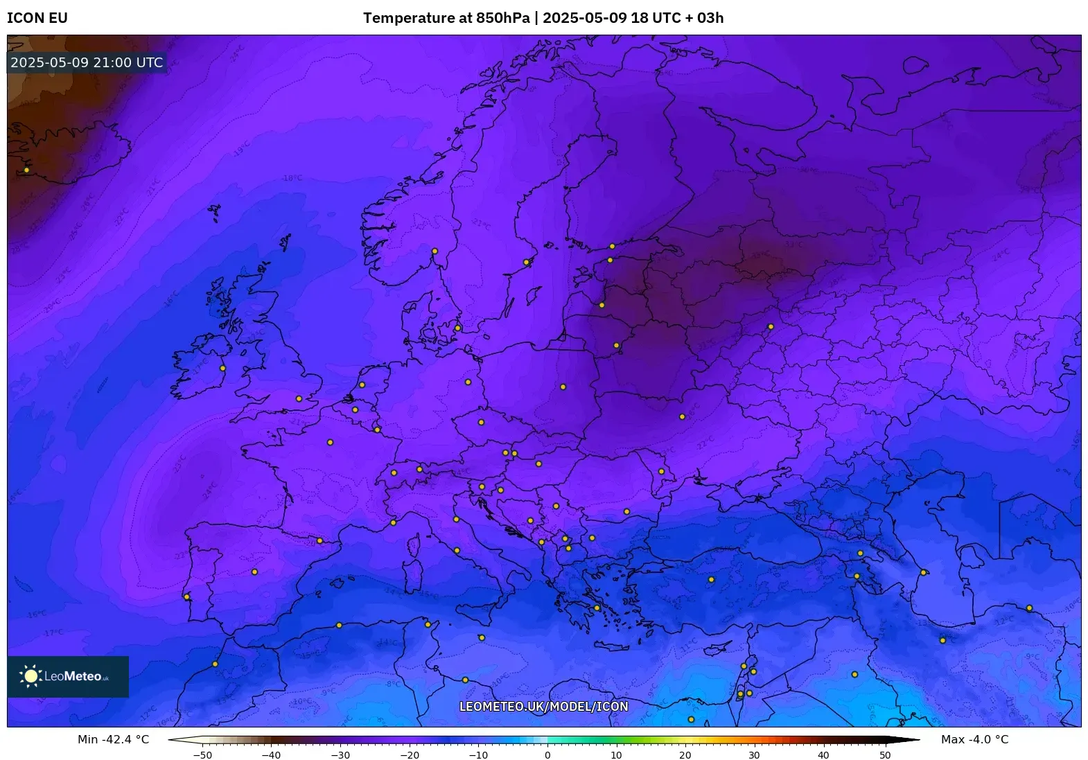 ICON - Europe, Temperature at 850hPa