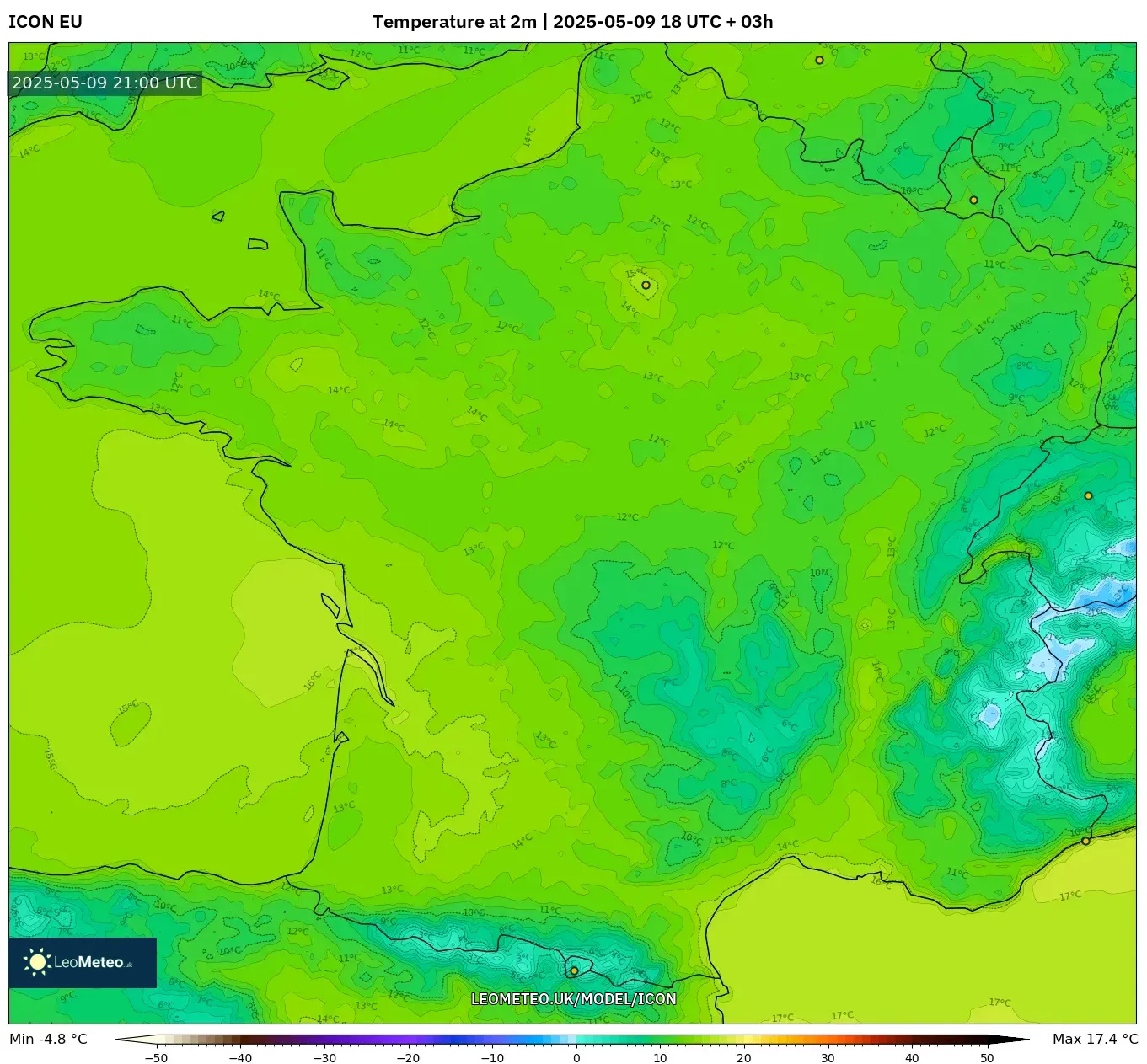ICON - France, Temperature at 2m ICON - France, Temperature at 2m