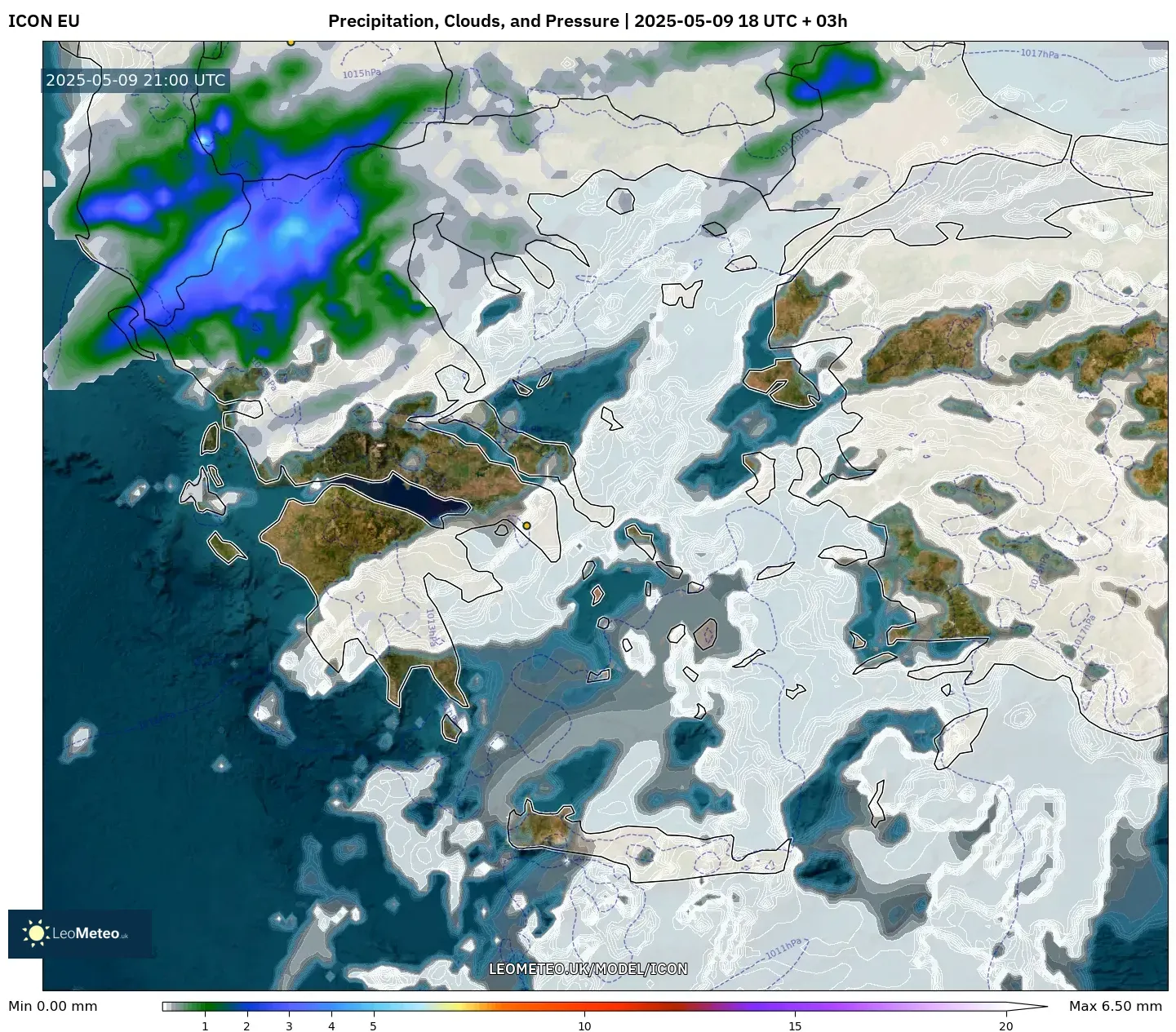 ICON - Greece, Precipitation, Clouds, and Pressure ICON - Greece, Precipitation, Clouds, and Pressure