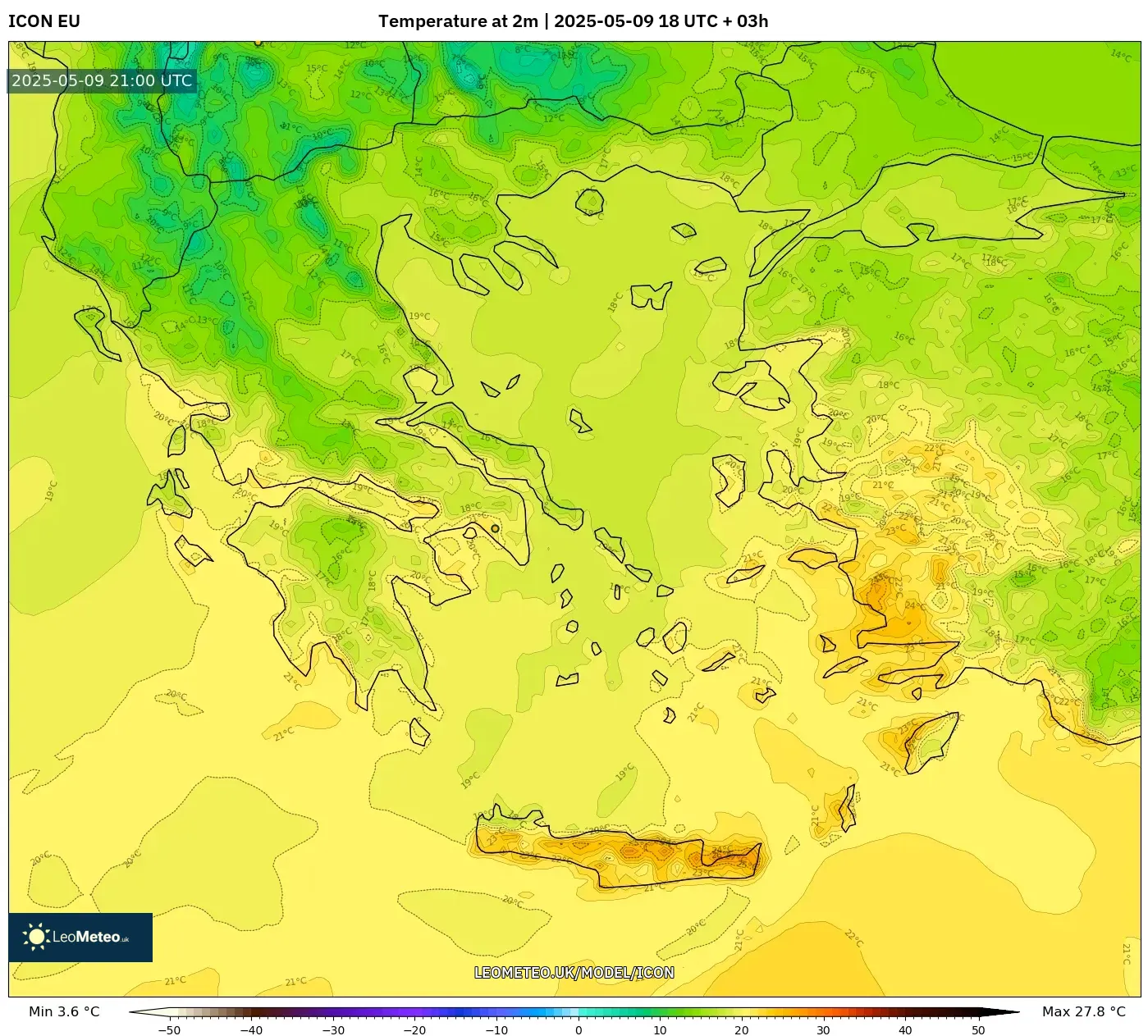 ICON - Greece, Temperature at 2m ICON - Greece, Temperature at 2m