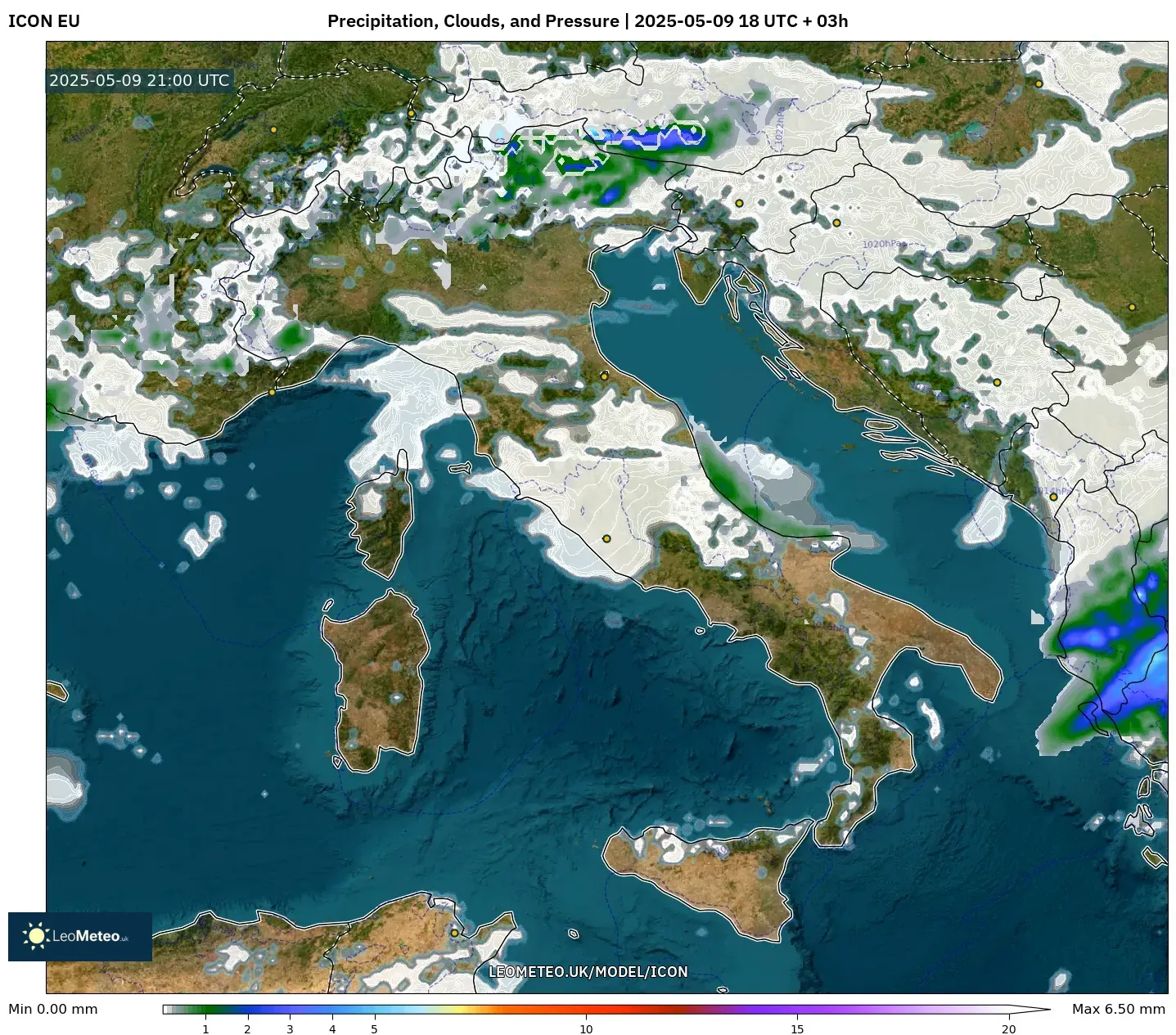 ICON - Italy, Precipitation, Clouds, and Pressure ICON - Italy, Precipitation, Clouds, and Pressure