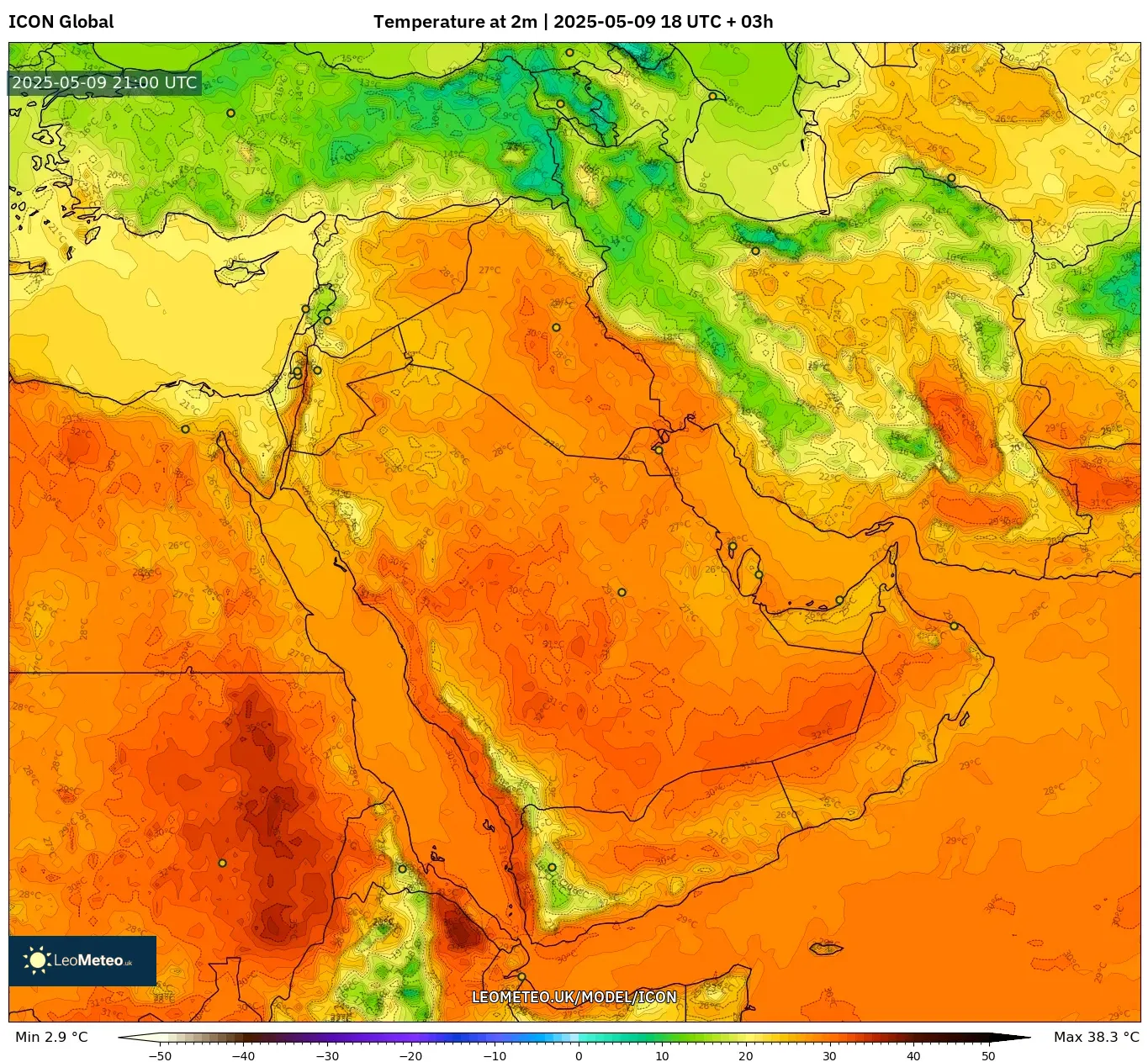ICON - Middle East, Temperature at 2m ICON - Middle East, Temperature at 2m