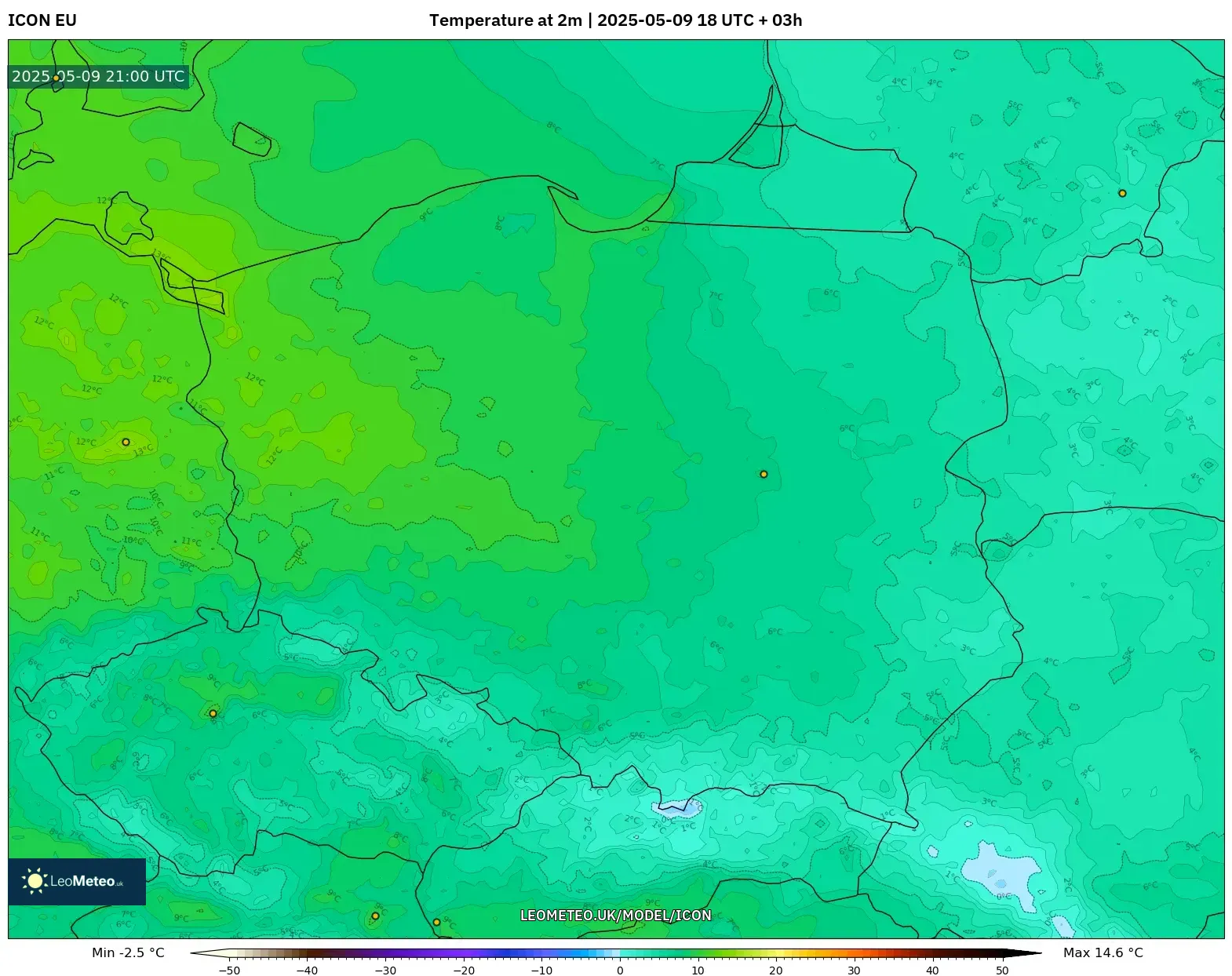 ICON - Poland, Temperature at 2m ICON - Poland, Temperature at 2m