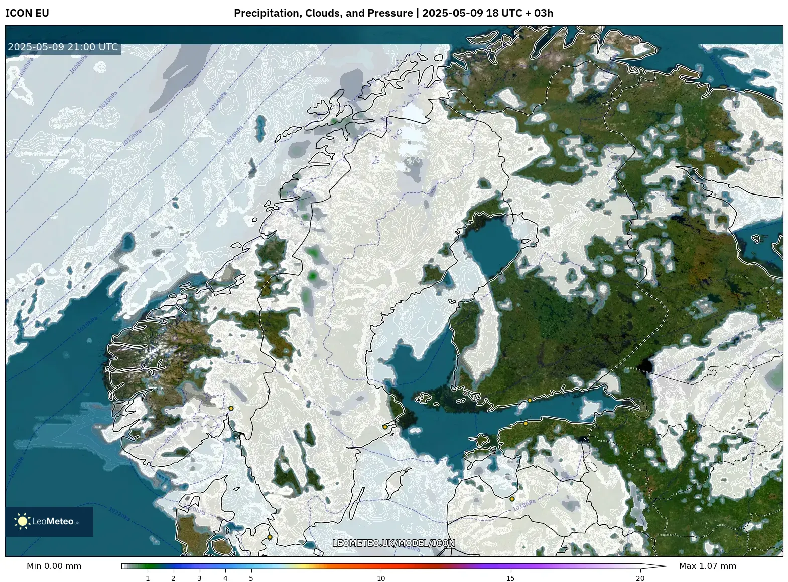 ICON - Scandinavia, Precipitation, Clouds, and Pressure ICON - Scandinavia, Precipitation, Clouds, and Pressure