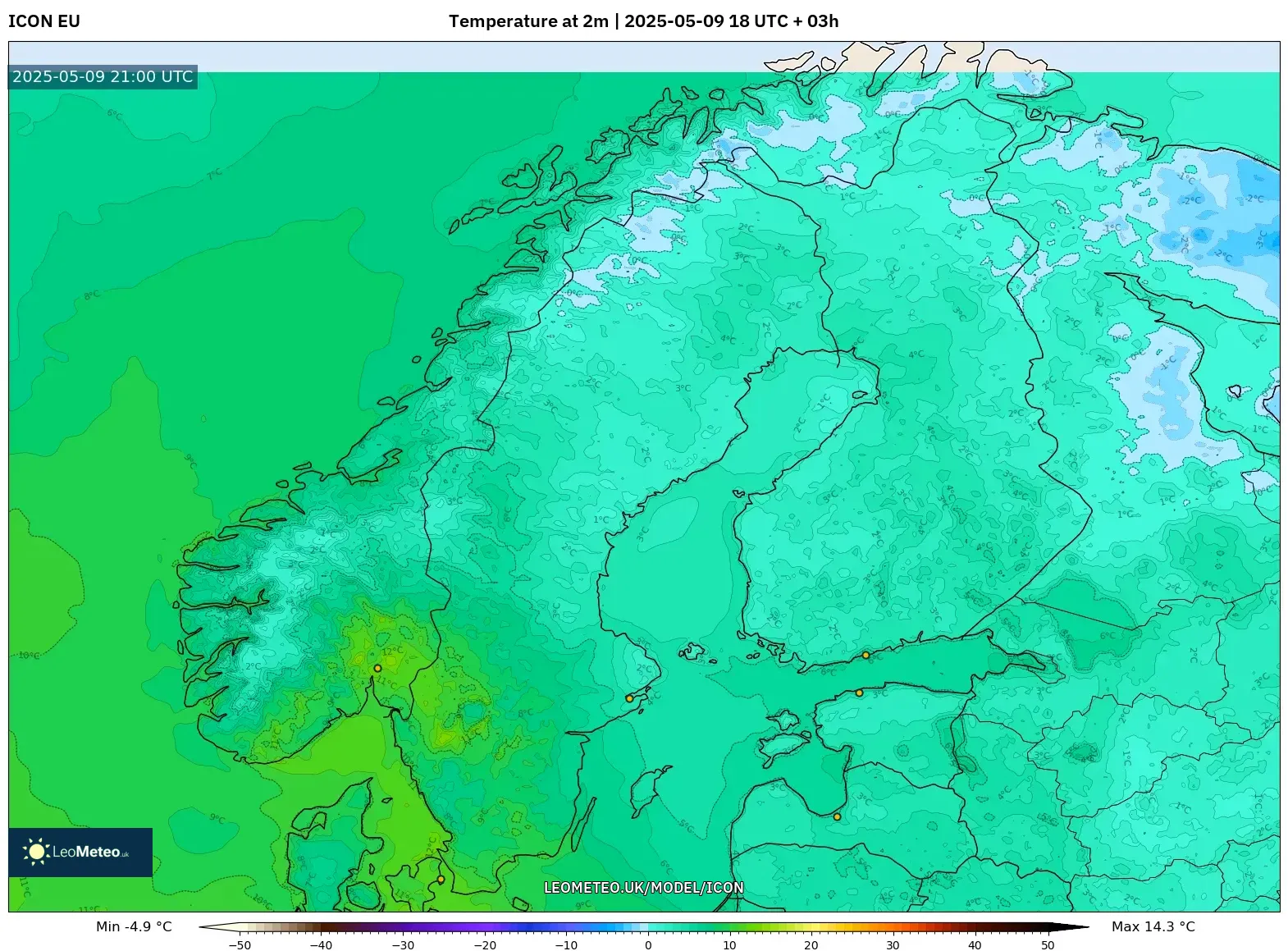ICON - Scandinavia, Temperature at 2m ICON - Scandinavia, Temperature at 2m