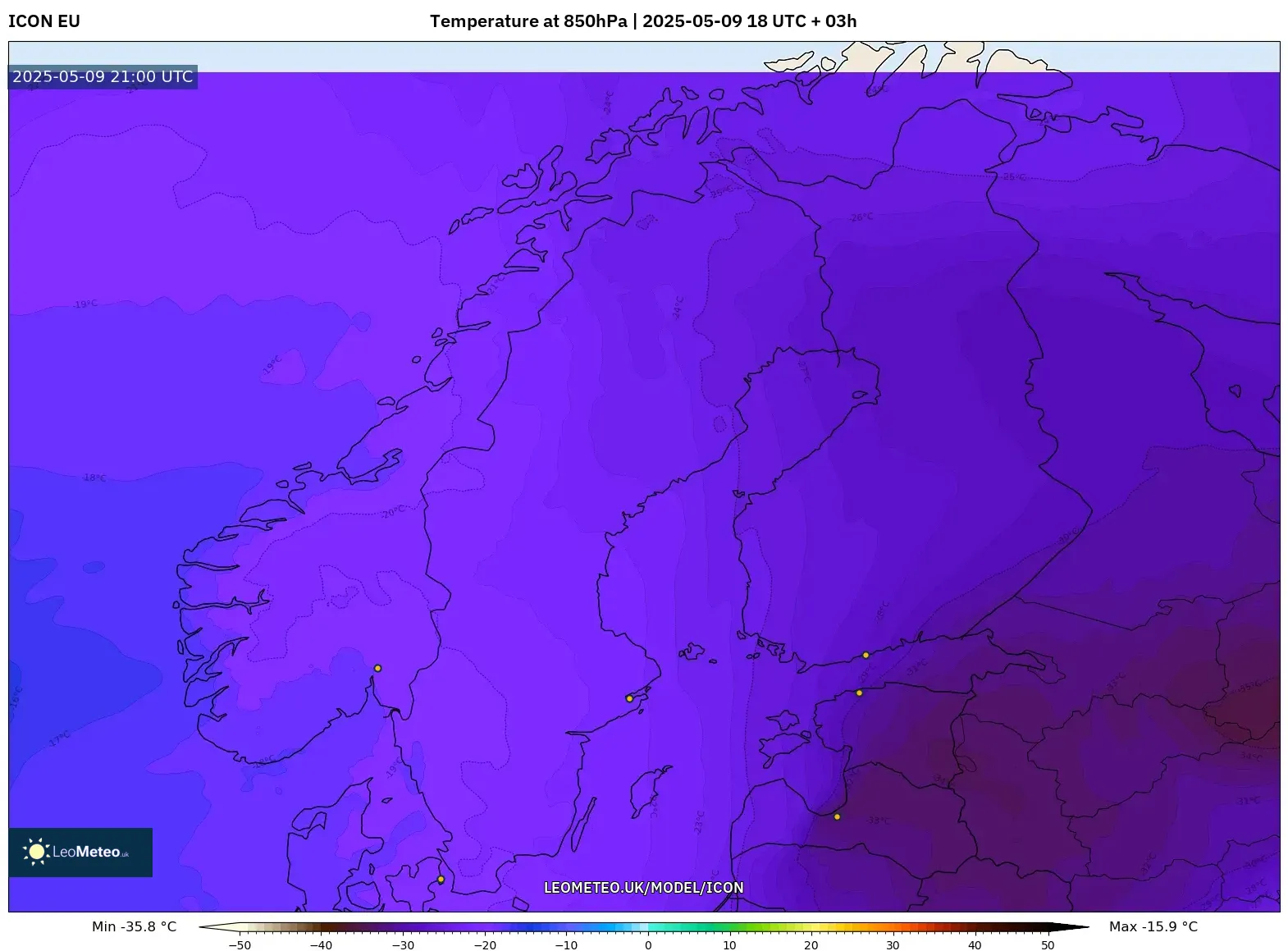 ICON - Scandinavia, Temperature at 850hPa ICON - Scandinavia, Temperature at 850hPa