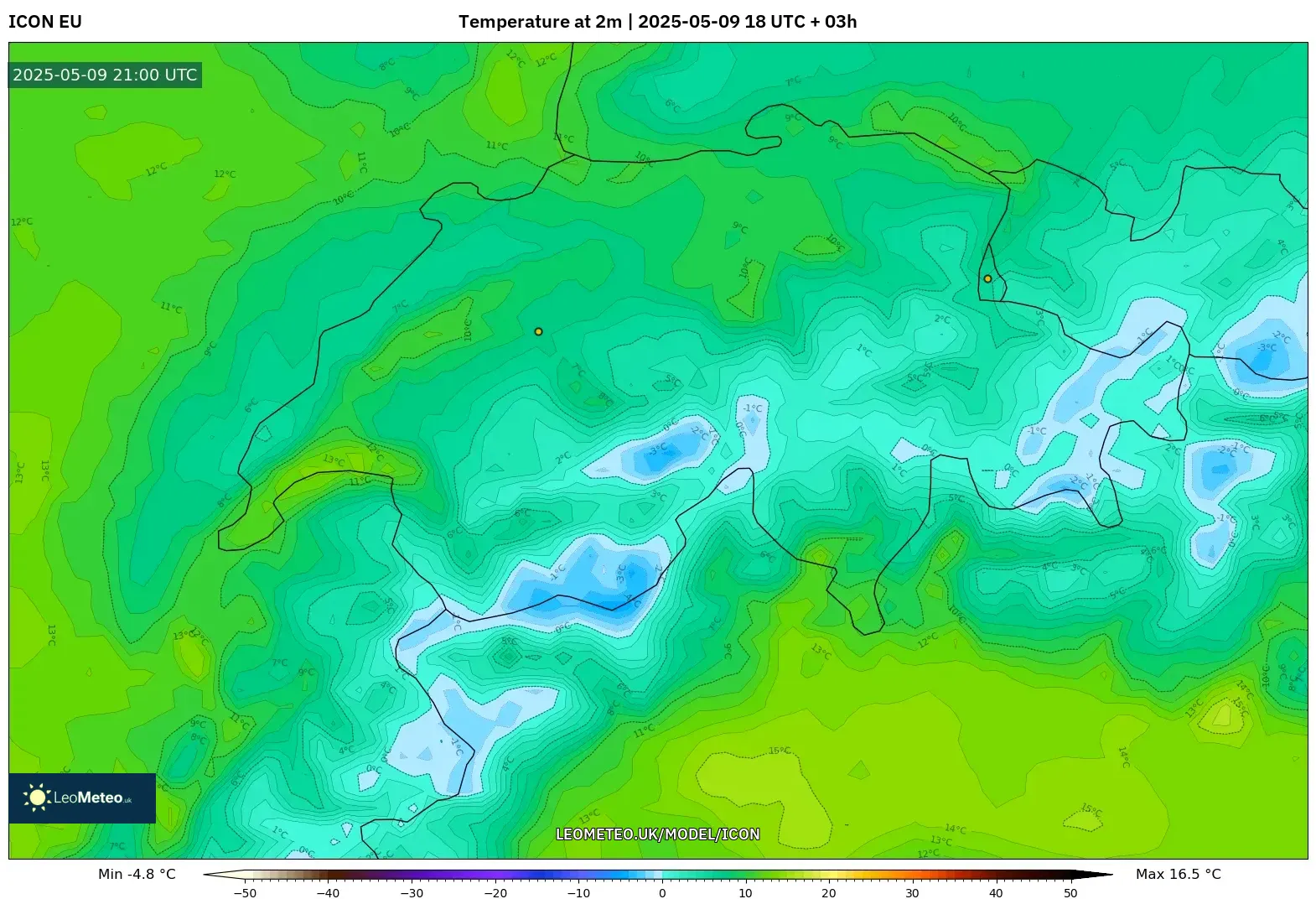 ICON - Switzerland, Temperature at 2m ICON - Switzerland, Temperature at 2m