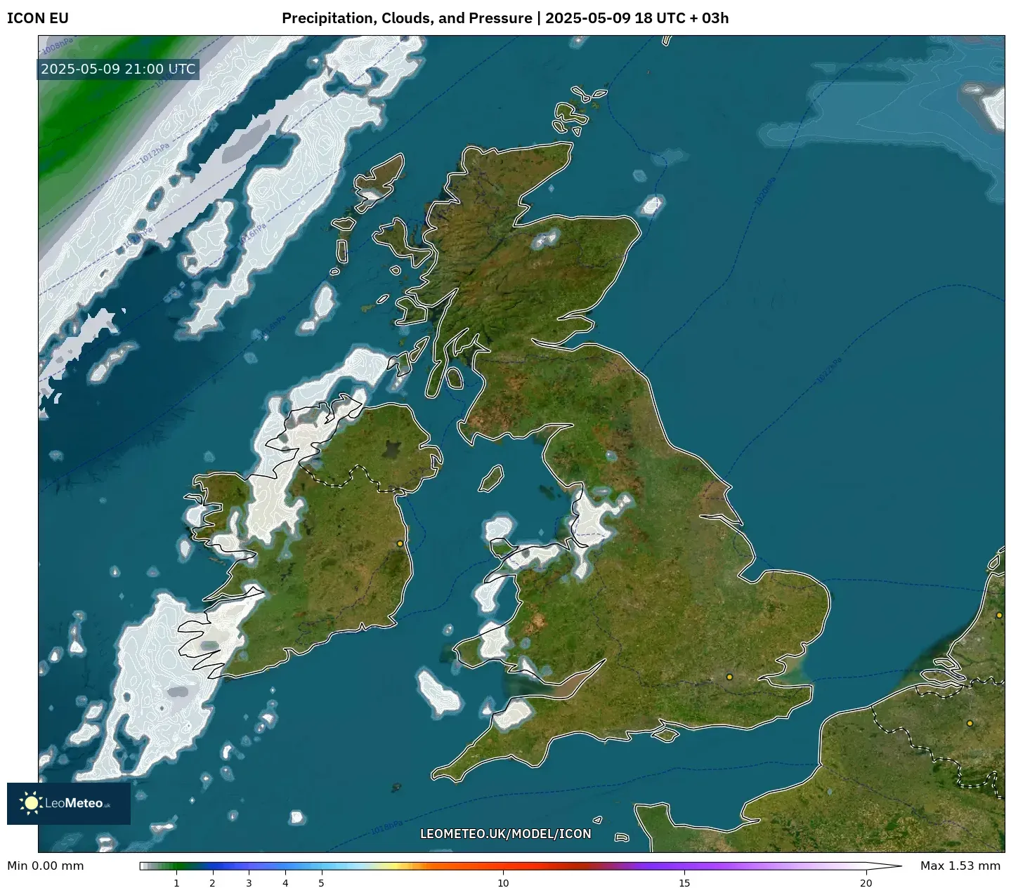 ICON - United Kingdom, Precipitation, Clouds, and Pressure ICON - United Kingdom, Precipitation, Clouds, and Pressure