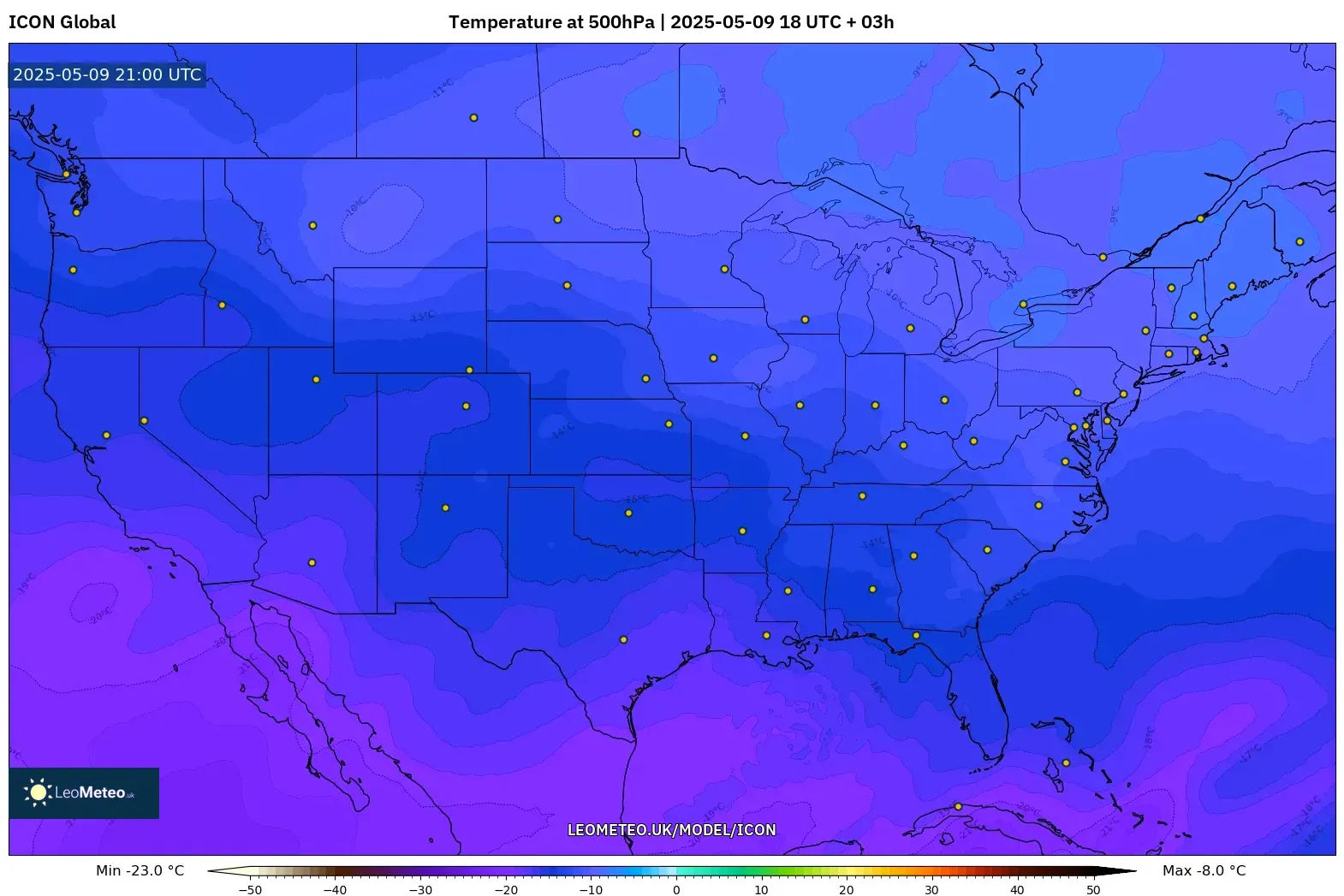 ICON - United States, Temperature at 500hPa ICON - United States, Temperature at 500hPa
