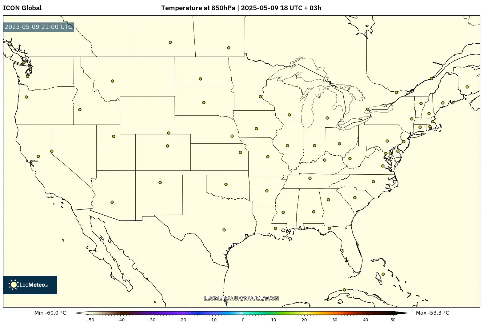 ICON - United States, Temperature at 850hPa ICON - United States, Temperature at 850hPa