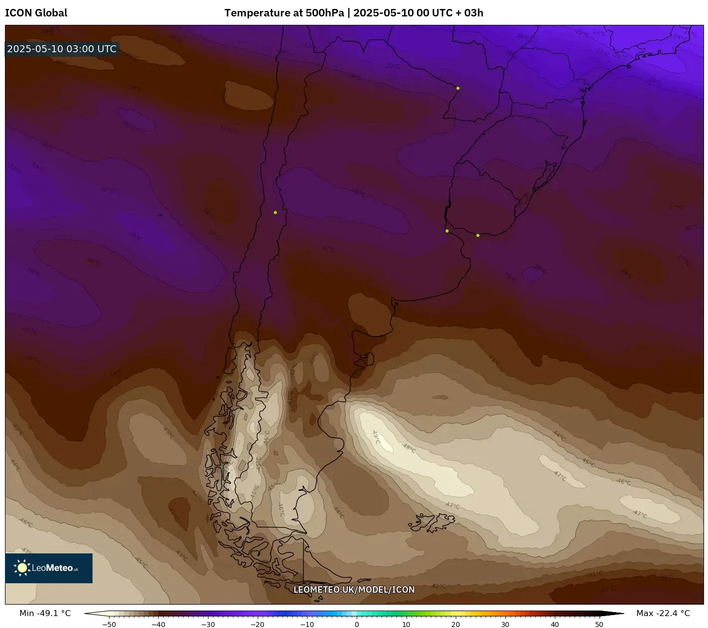 ICON - Argentina, Temperature at 500hPa ICON - Argentina, Temperature at 500hPa