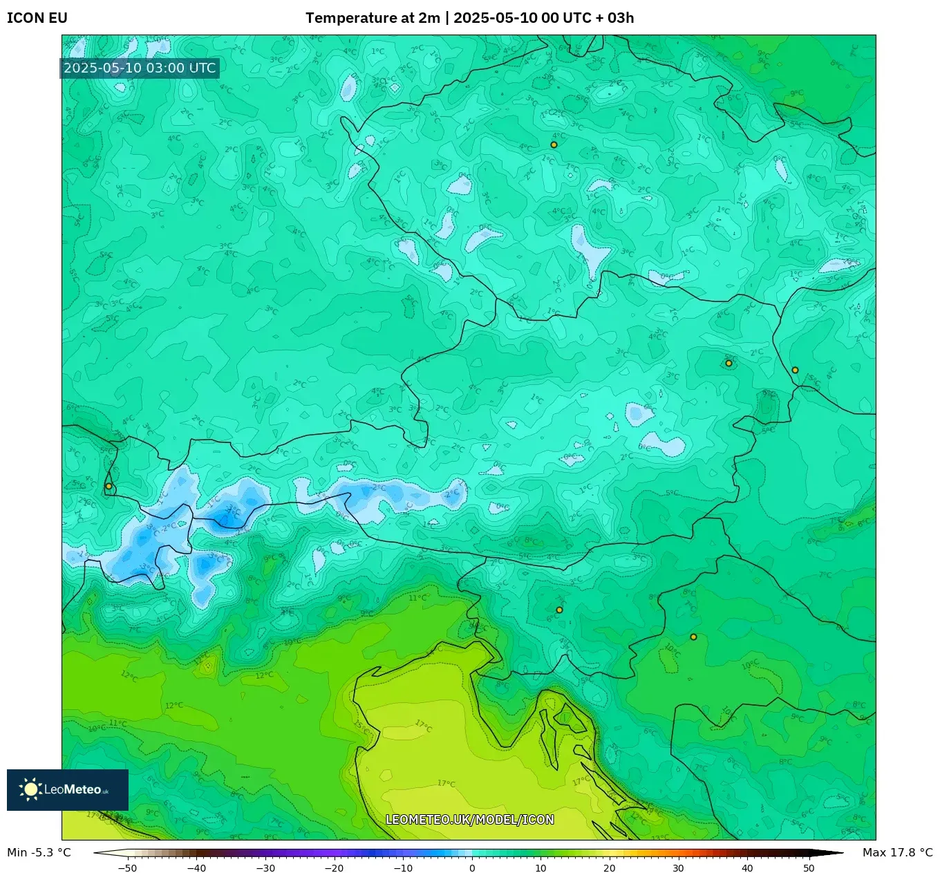 ICON - Austria, Temperature at 2m ICON - Austria, Temperature at 2m