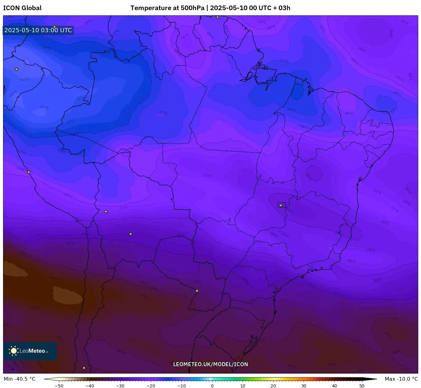 ICON - Brazil, Temperature at 500hPa ICON - Brazil, Temperature at 500hPa