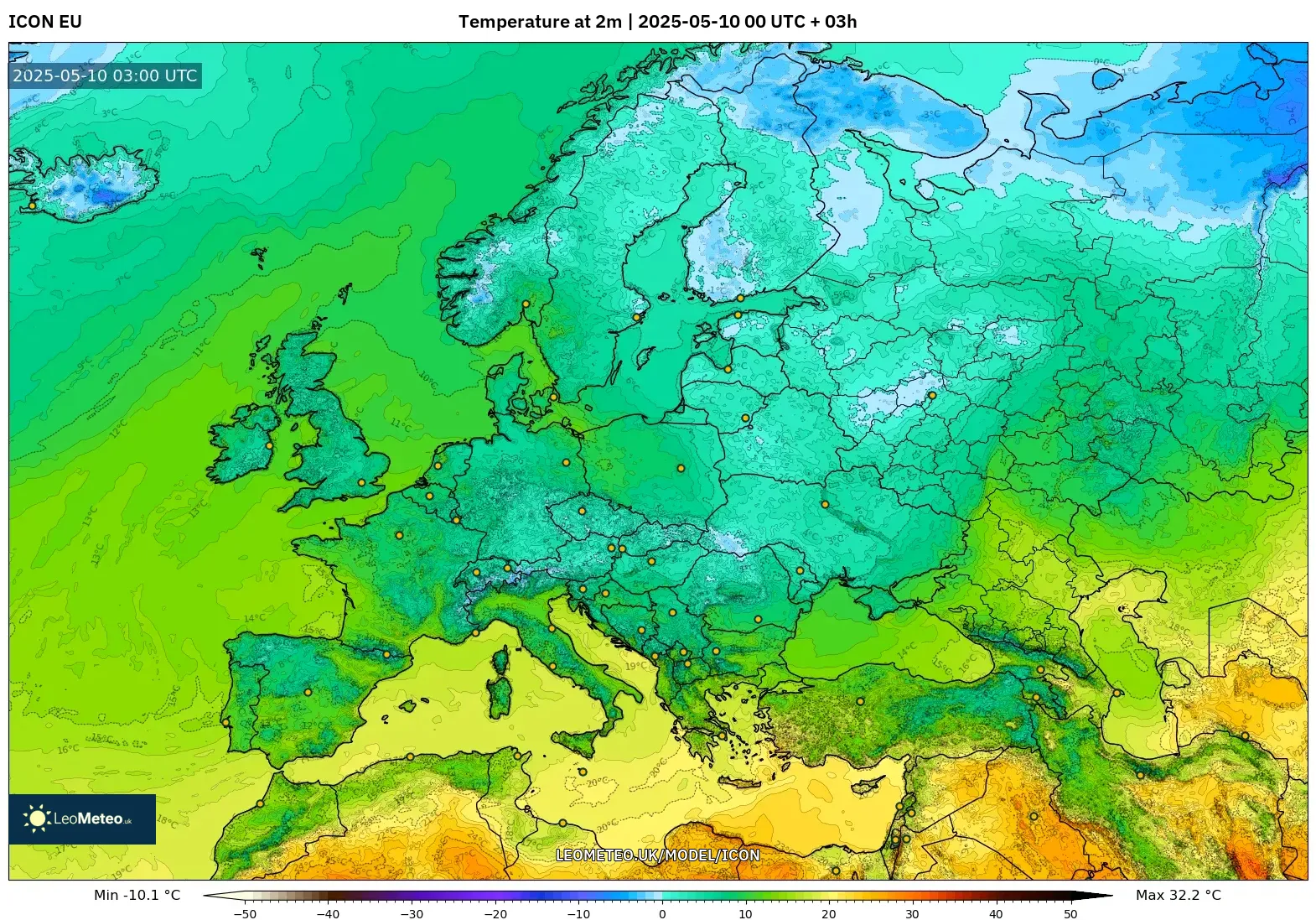 ICON - Europe, Temperature at 2m