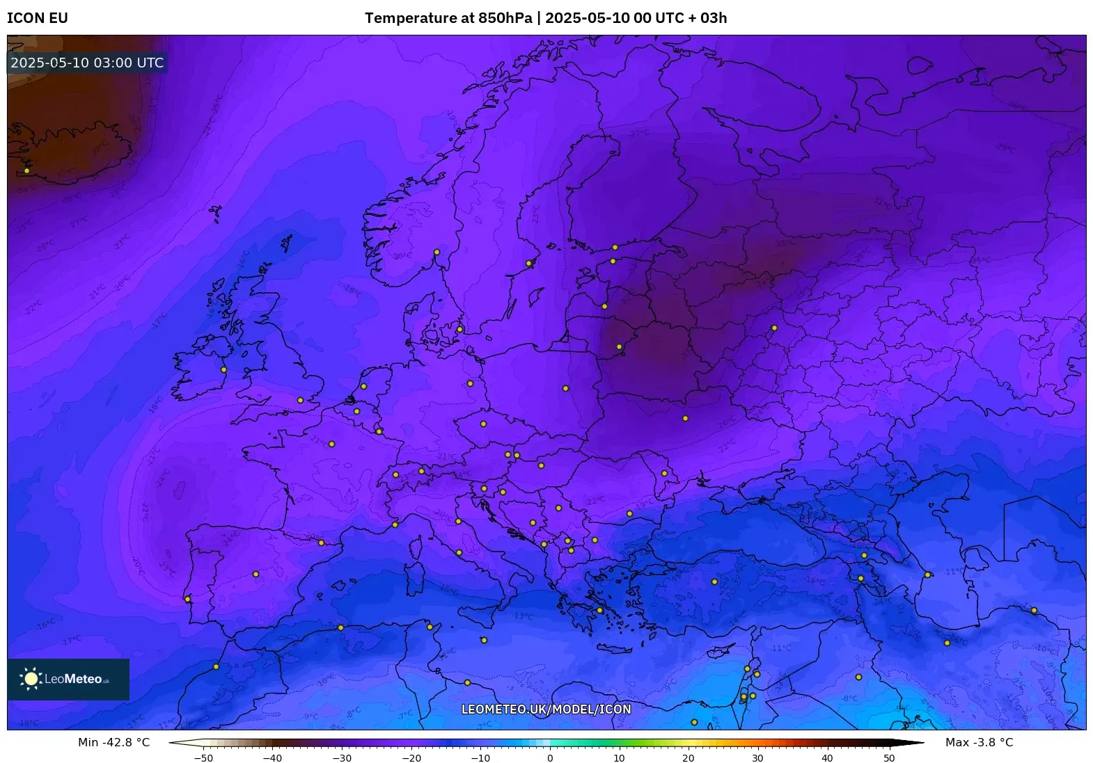 ICON - Europe, Temperature at 850hPa
