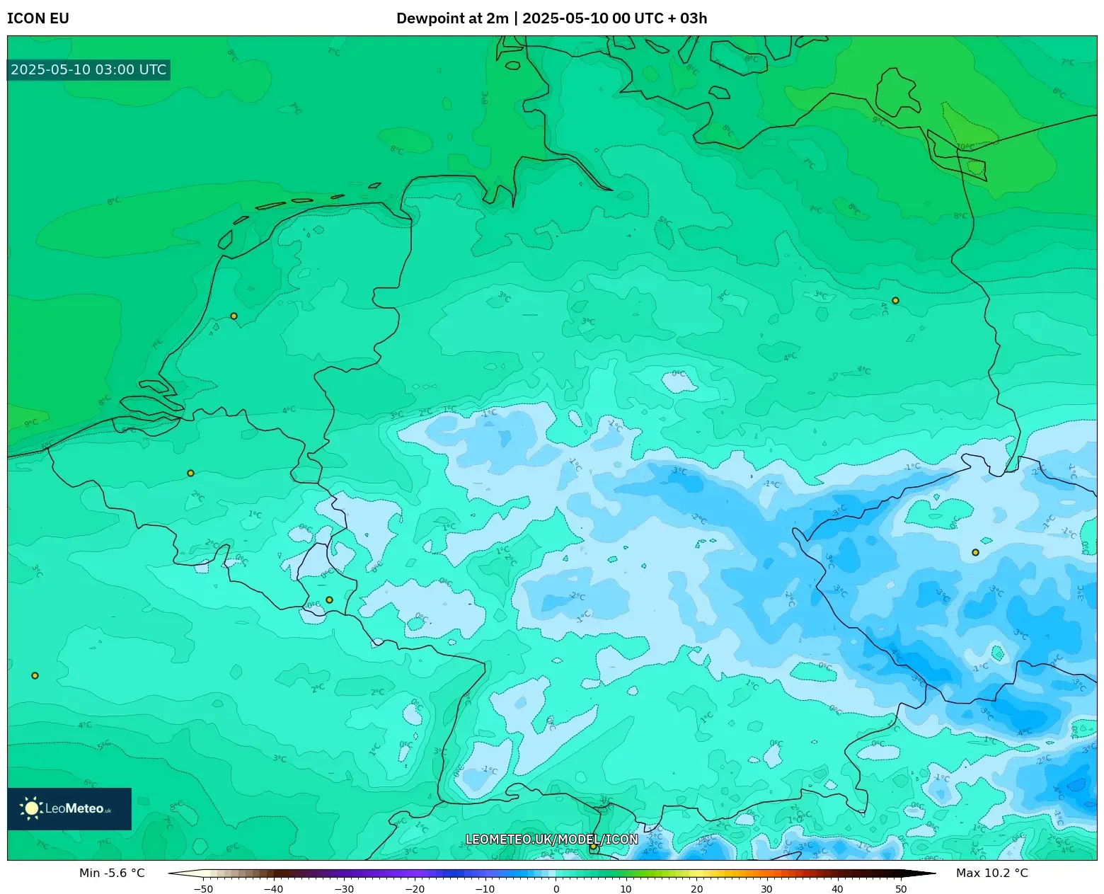 ICON - Germany, Dewpoint at 2m ICON - Germany, Dewpoint at 2m