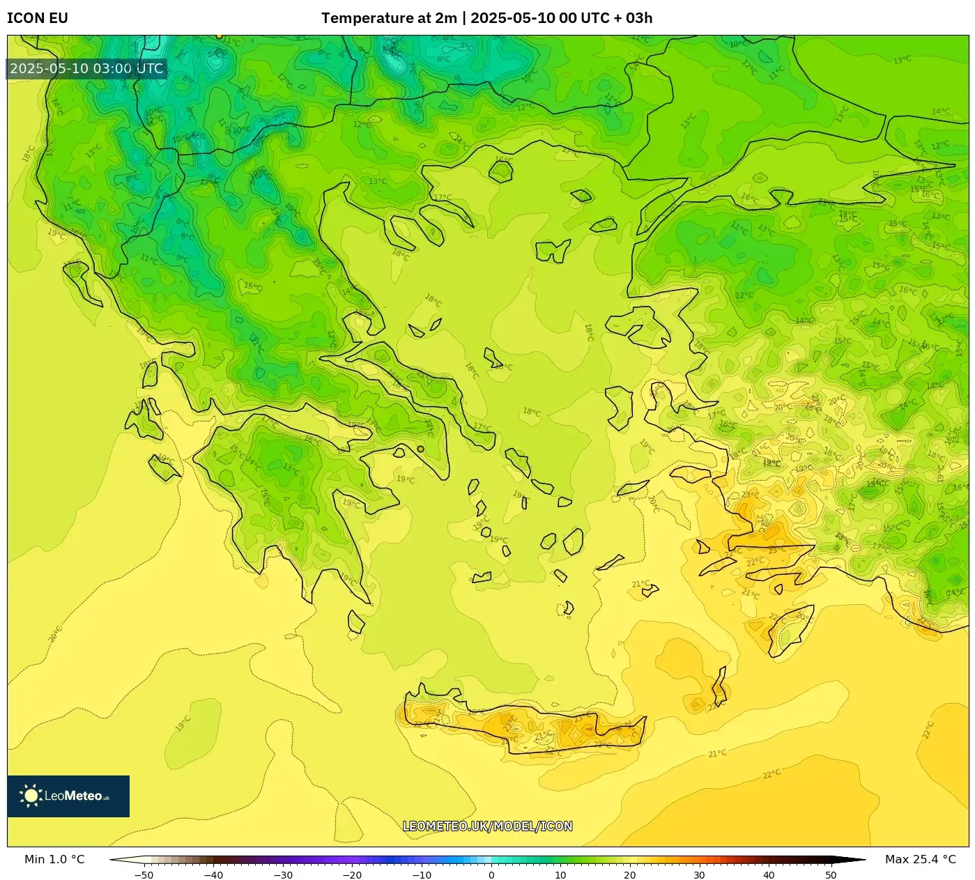ICON - Greece, Temperature at 2m ICON - Greece, Temperature at 2m