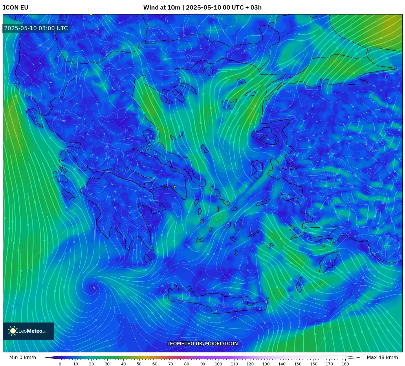 ICON - Greece, Wind at 10m ICON - Greece, Wind at 10m