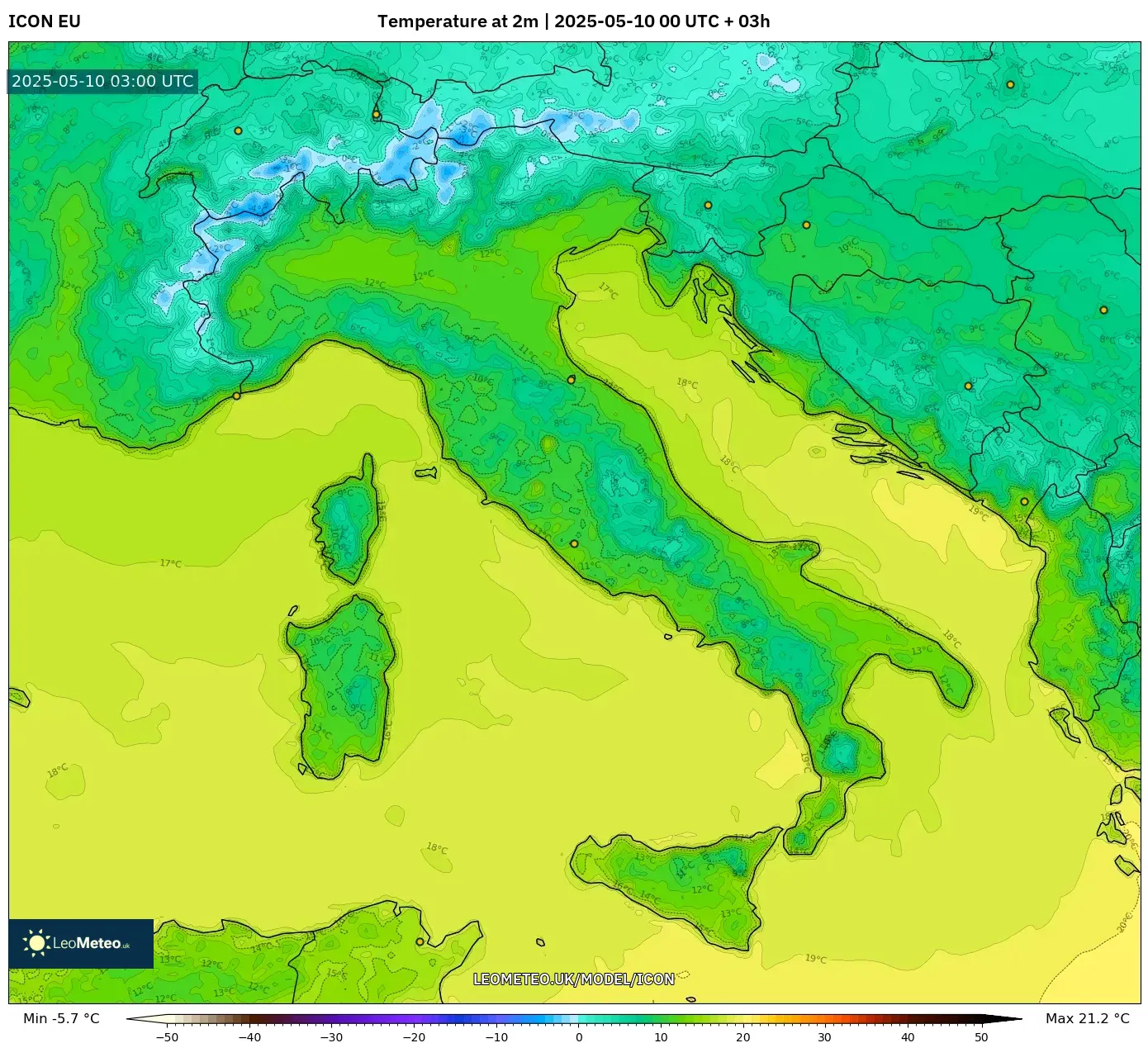 ICON - Italy, Temperature at 2m ICON - Italy, Temperature at 2m