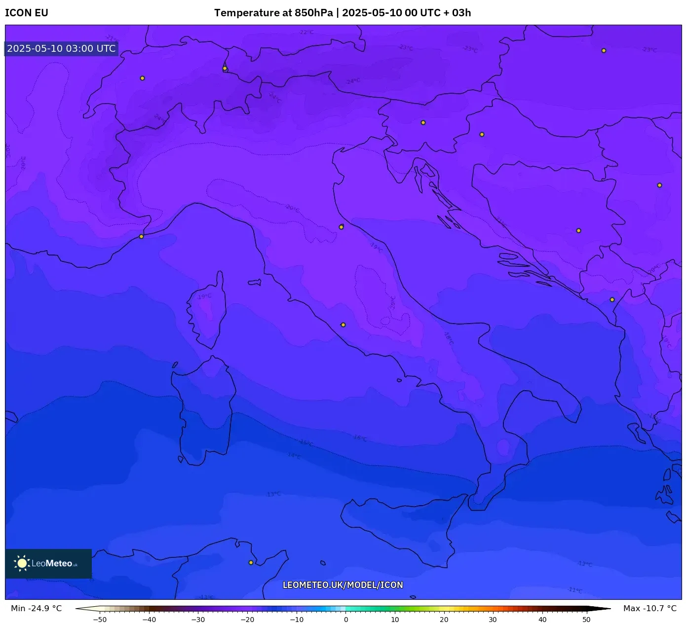 ICON - Italy, Temperature at 850hPa ICON - Italy, Temperature at 850hPa