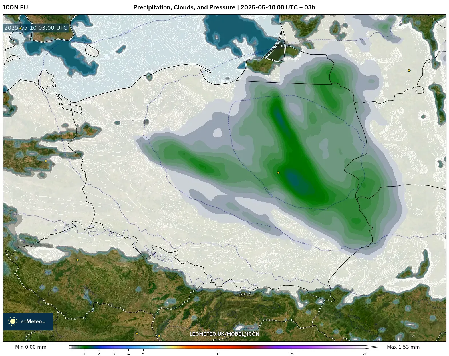 ICON - Poland, Precipitation, Clouds, and Pressure ICON - Poland, Precipitation, Clouds, and Pressure