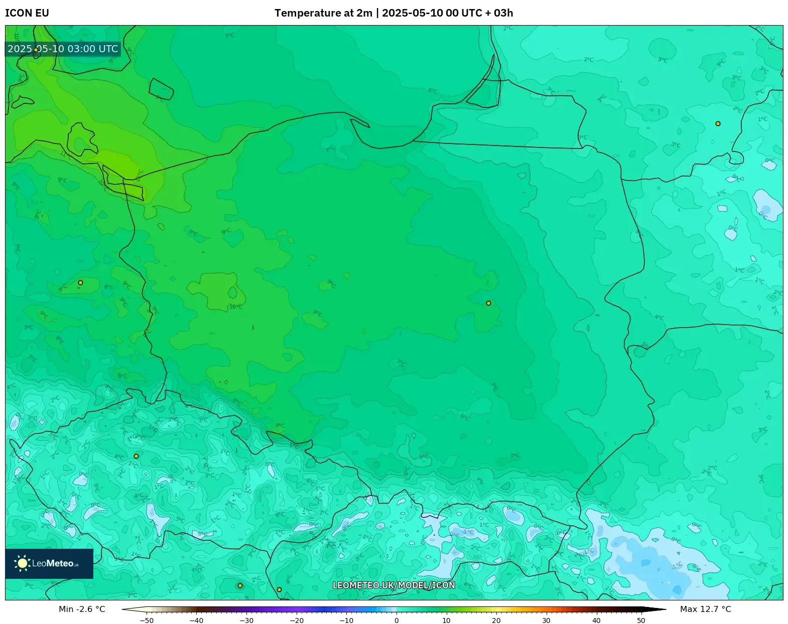 ICON - Poland, Temperature at 2m ICON - Poland, Temperature at 2m