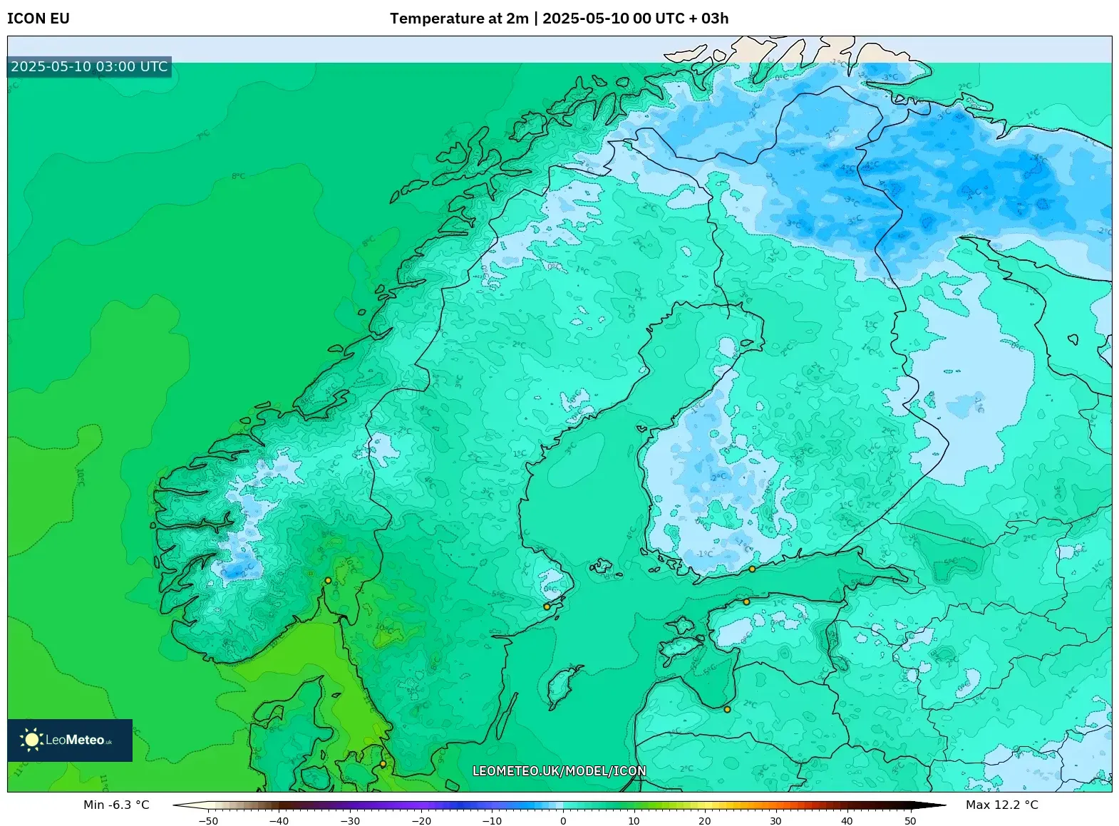 ICON - Scandinavia, Temperature at 2m ICON - Scandinavia, Temperature at 2m