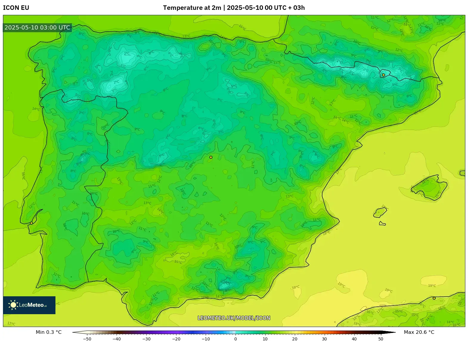 ICON - Spain, Temperature at 2m ICON - Spain, Temperature at 2m