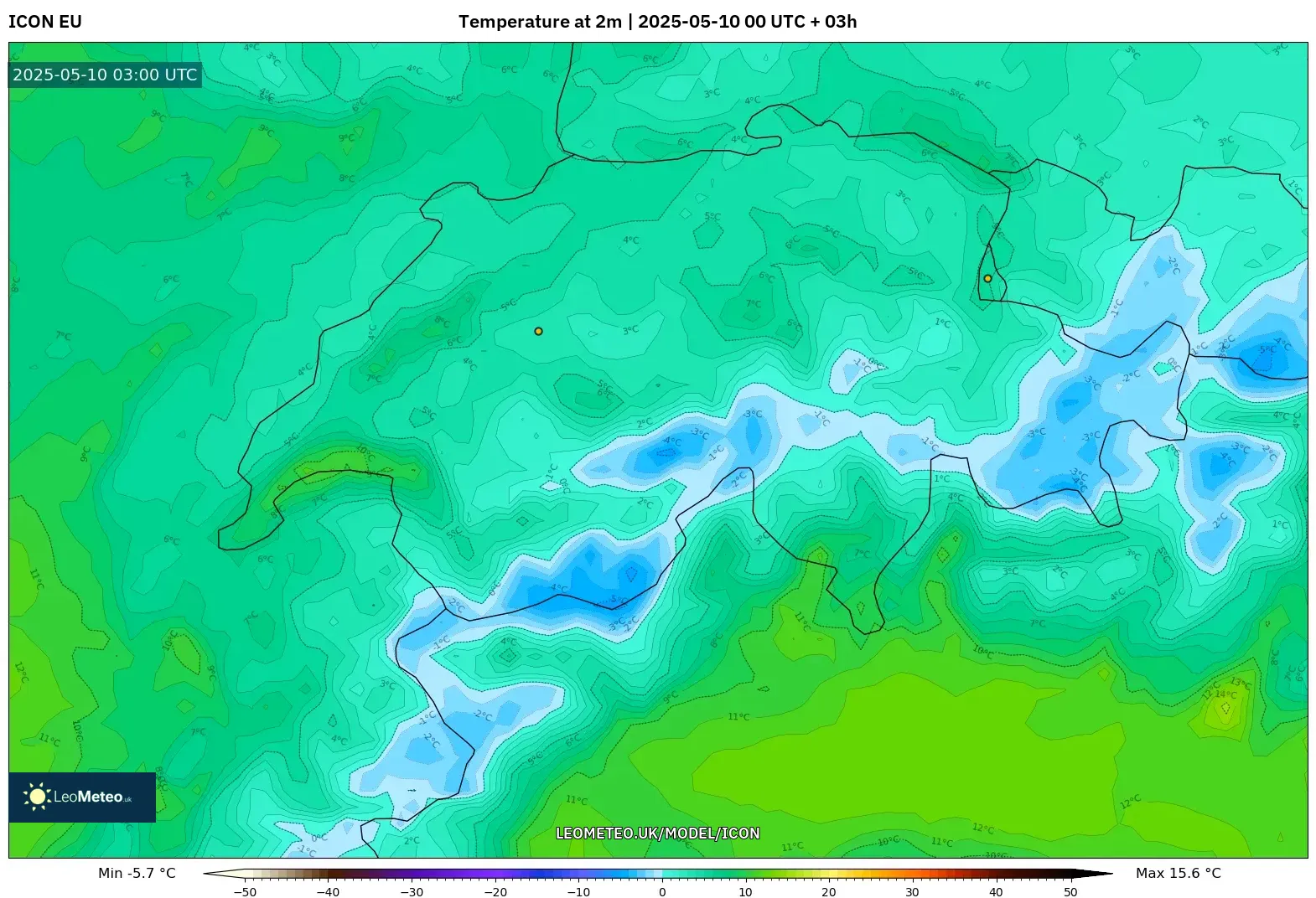 ICON - Switzerland, Temperature at 2m ICON - Switzerland, Temperature at 2m
