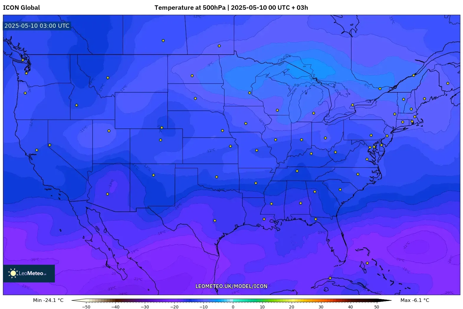 ICON - United States, Temperature at 500hPa ICON - United States, Temperature at 500hPa
