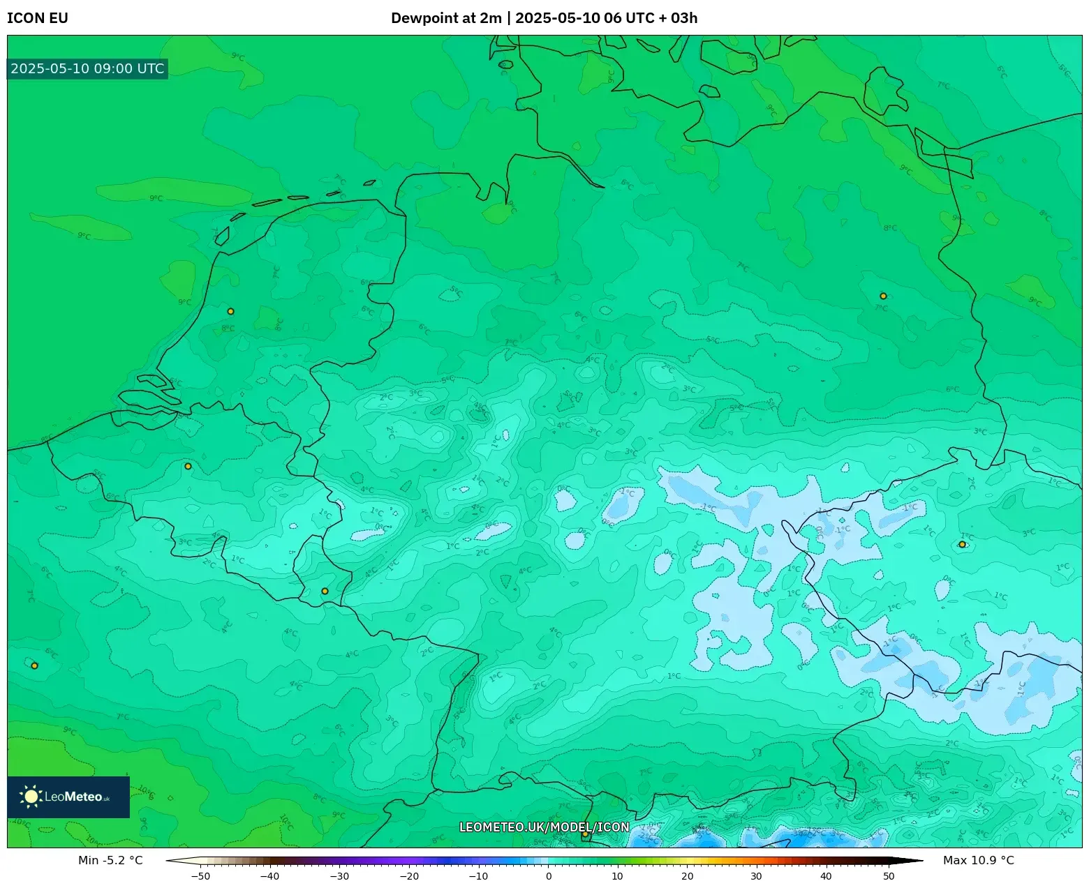 ICON - Germany, Dewpoint at 2m ICON - Germany, Dewpoint at 2m