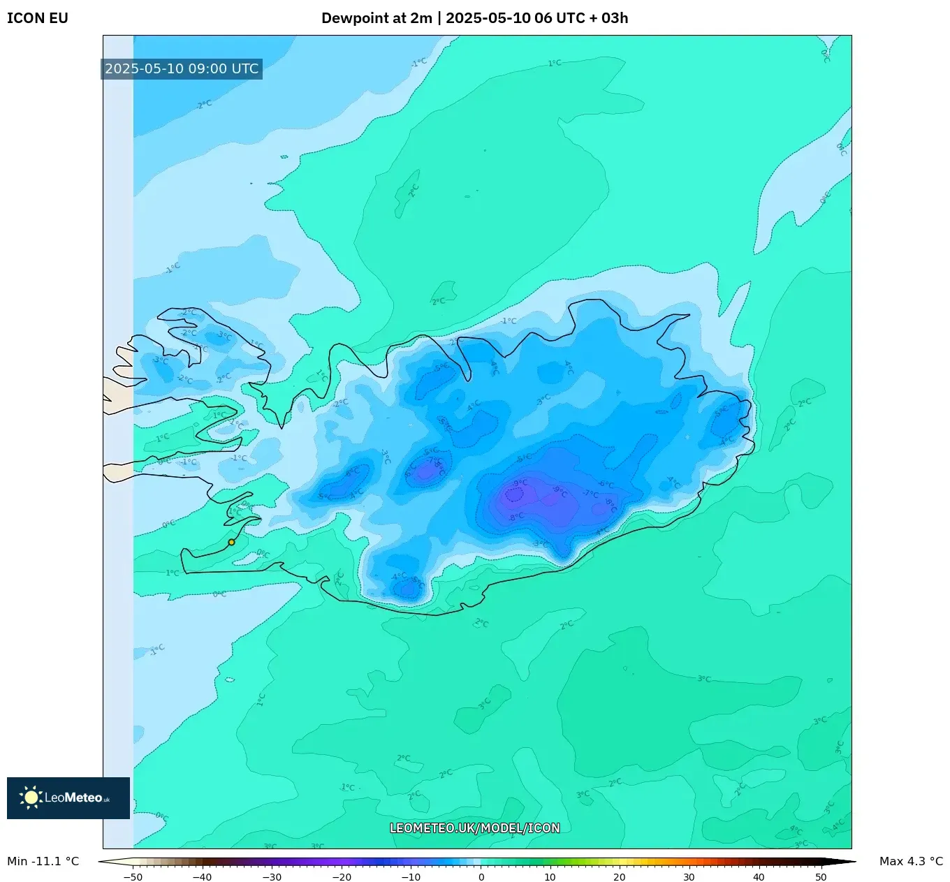 ICON - Iceland, Dewpoint at 2m ICON - Iceland, Dewpoint at 2m