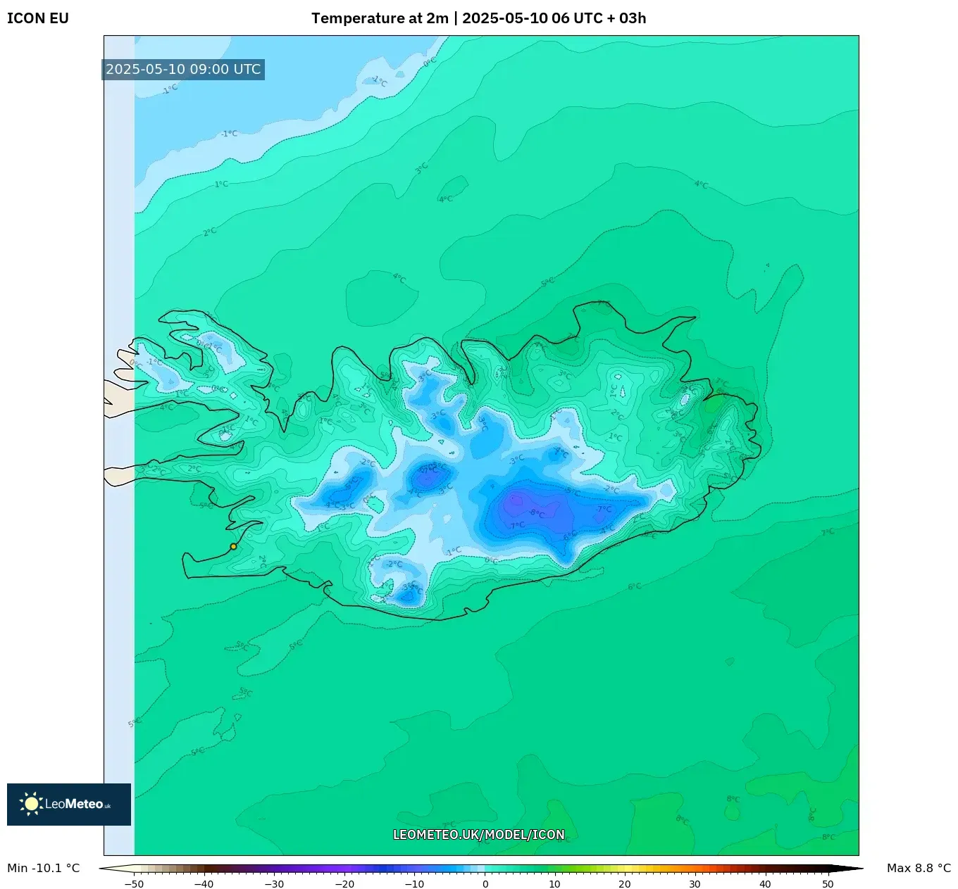 ICON - Iceland, Temperature at 2m ICON - Iceland, Temperature at 2m