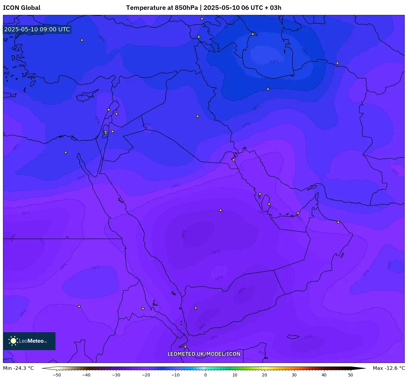 ICON - Middle East, Temperature at 850hPa ICON - Middle East, Temperature at 850hPa