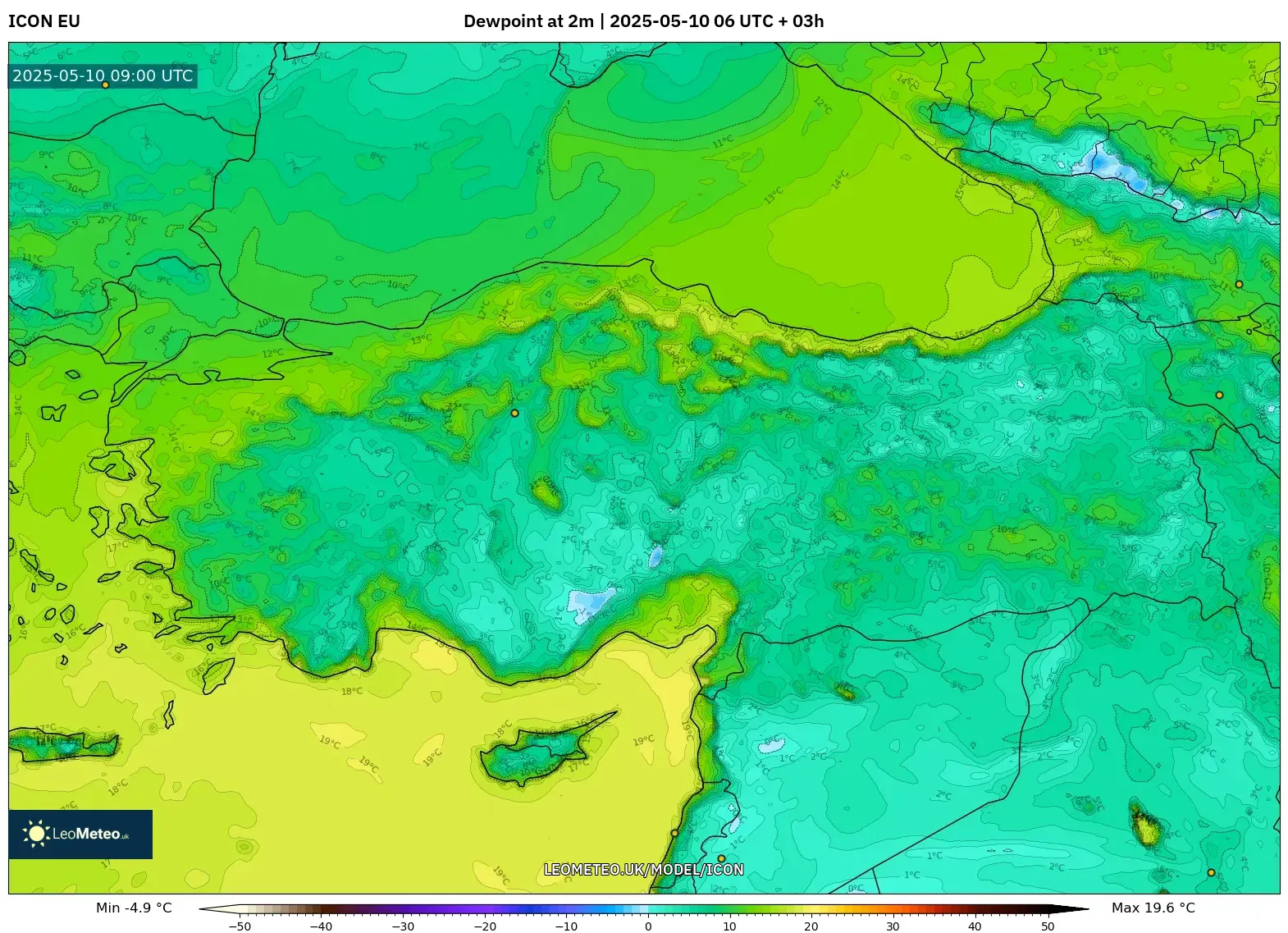 ICON - Turkey, Dewpoint at 2m ICON - Turkey, Dewpoint at 2m