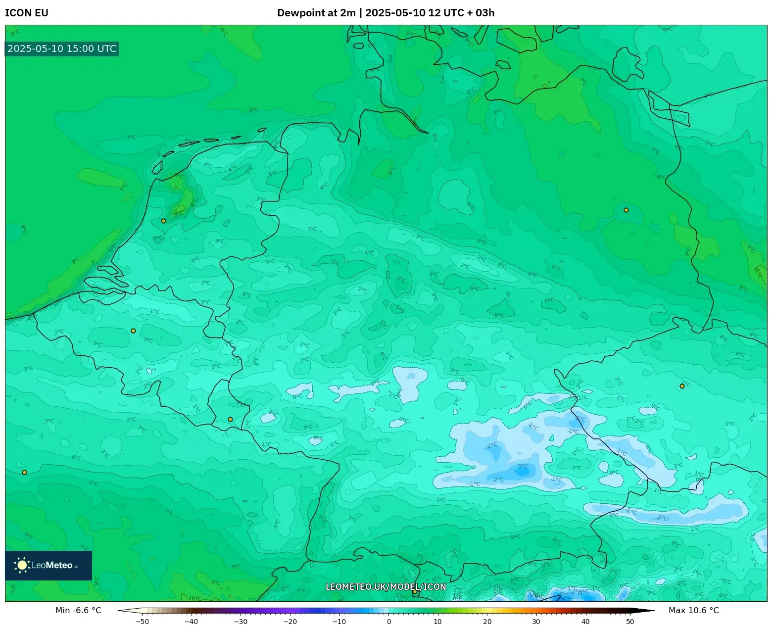 ICON - Germany, Dewpoint at 2m ICON - Germany, Dewpoint at 2m