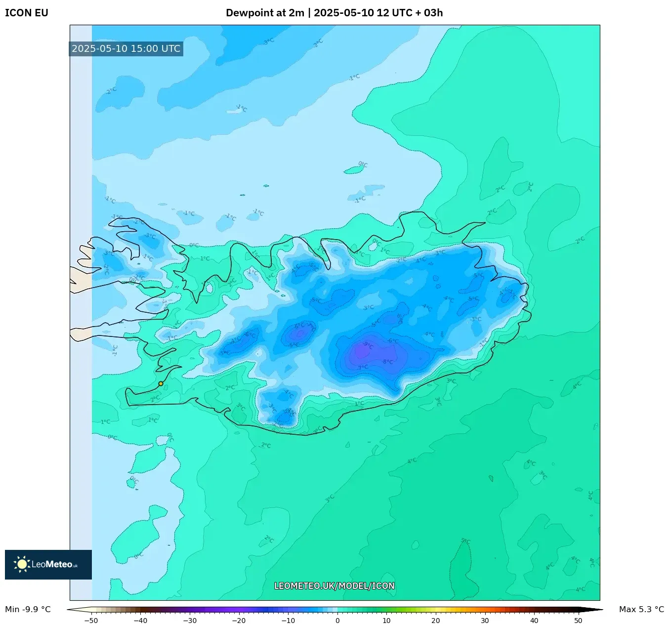 ICON - Iceland, Dewpoint at 2m ICON - Iceland, Dewpoint at 2m