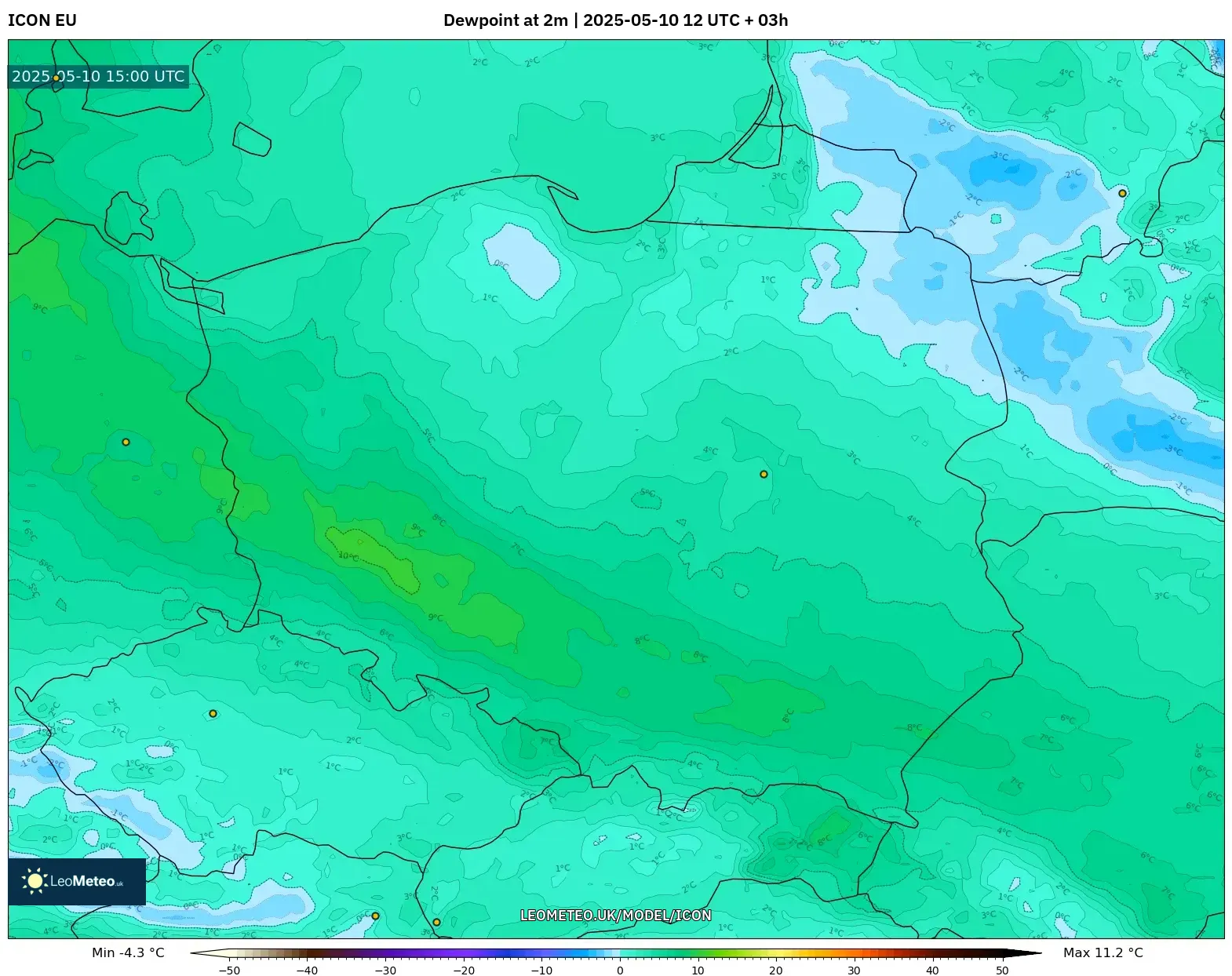 ICON - Poland, Dewpoint at 2m ICON - Poland, Dewpoint at 2m