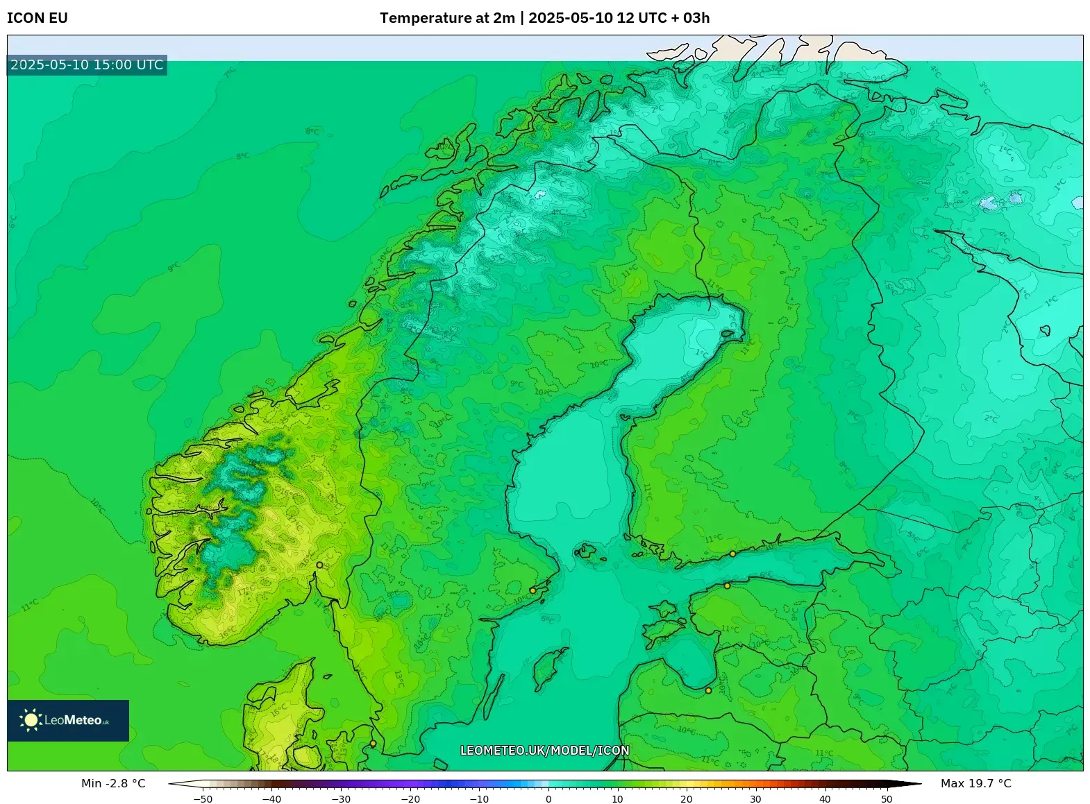 ICON - Scandinavia, Temperature at 2m ICON - Scandinavia, Temperature at 2m