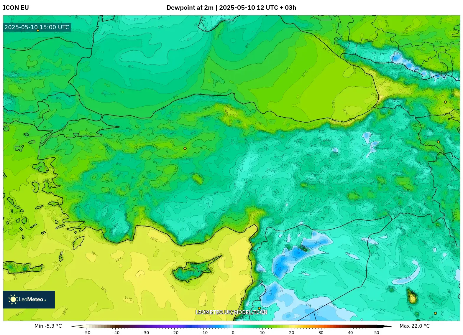 ICON - Turkey, Dewpoint at 2m ICON - Turkey, Dewpoint at 2m