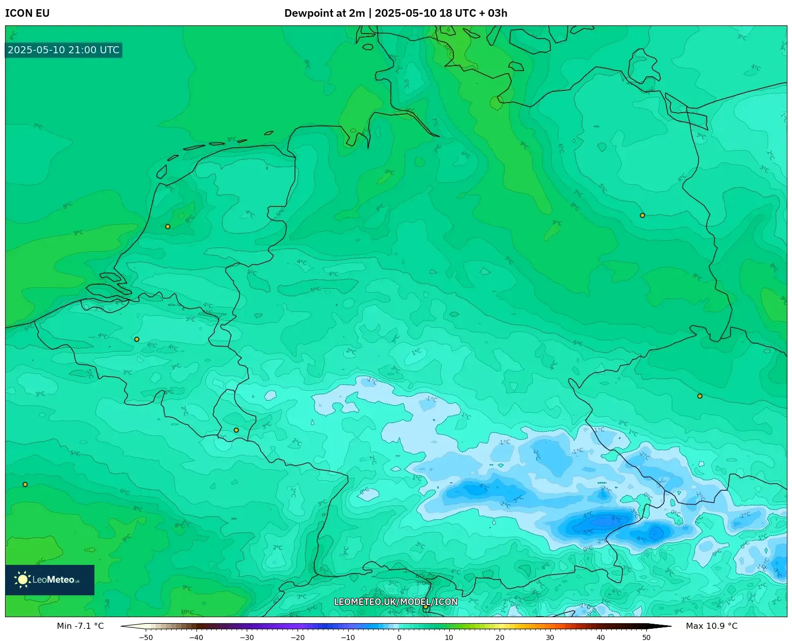 ICON - Germany, Dewpoint at 2m ICON - Germany, Dewpoint at 2m