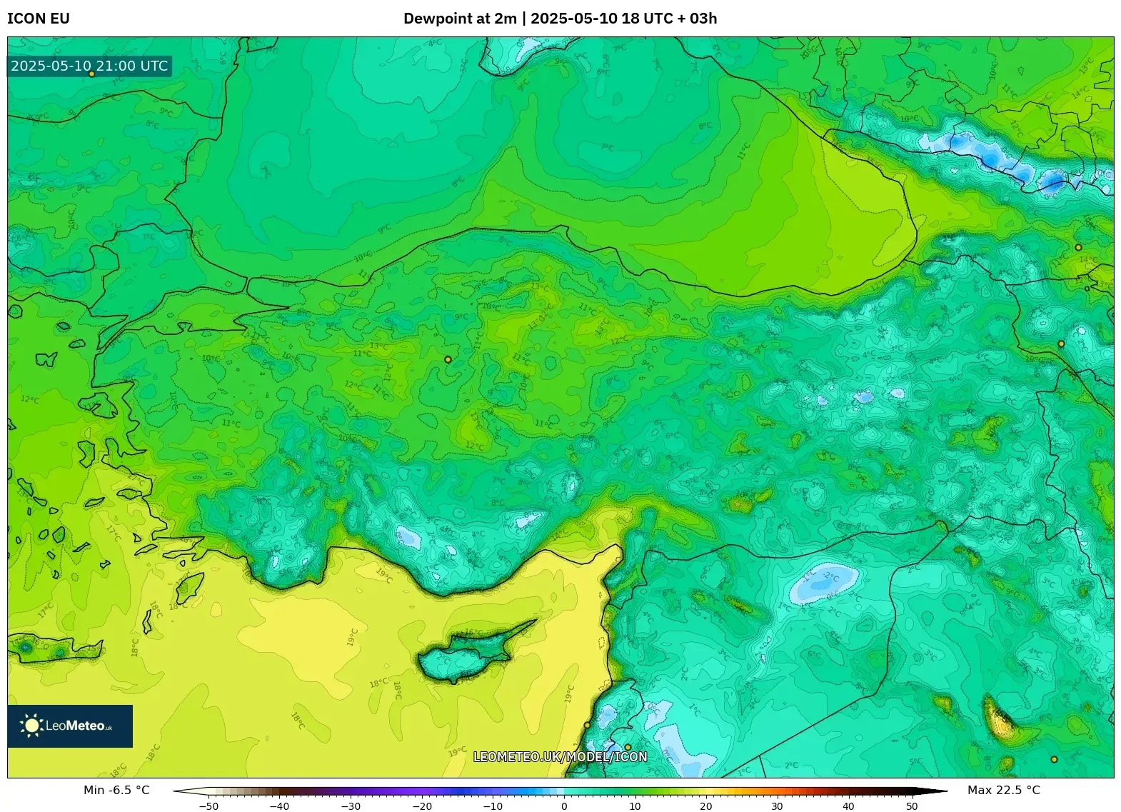 ICON - Turkey, Dewpoint at 2m ICON - Turkey, Dewpoint at 2m