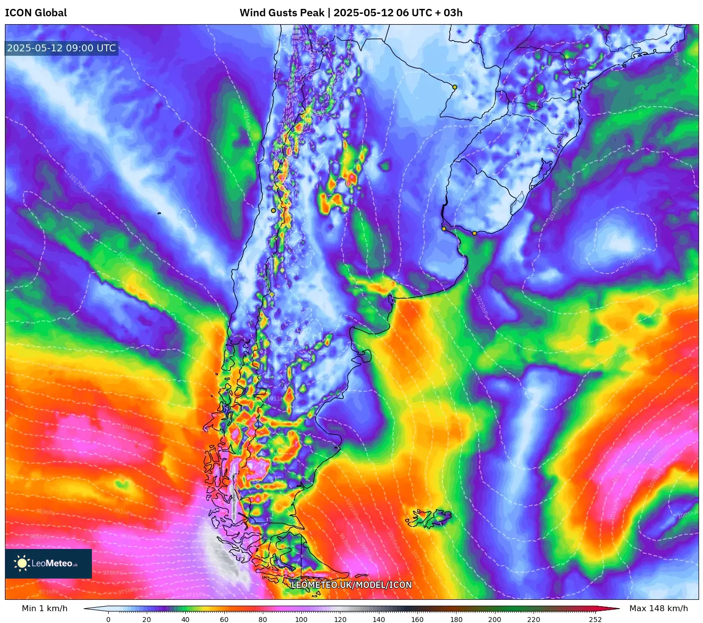 ICON - Argentina, Wind Gusts Peak ICON - Argentina, Wind Gusts Peak
