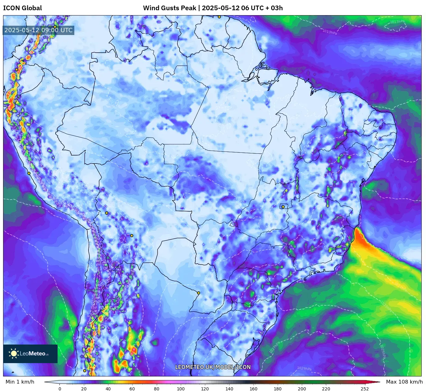 ICON - Brazil, Wind Gusts Peak ICON - Brazil, Wind Gusts Peak
