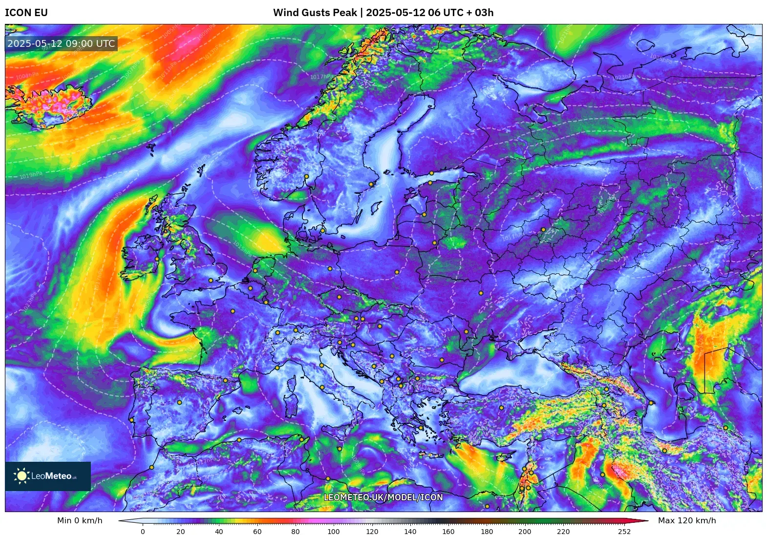 ICON - Europe, Wind Gusts Peak