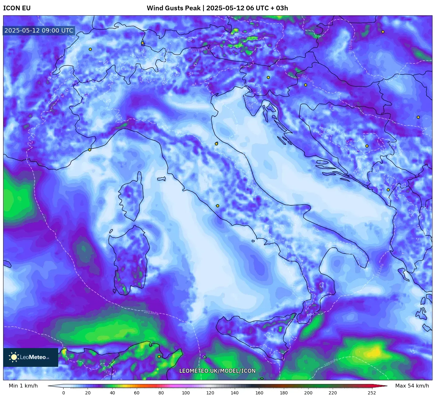 ICON - Italy, Wind Gusts Peak ICON - Italy, Wind Gusts Peak