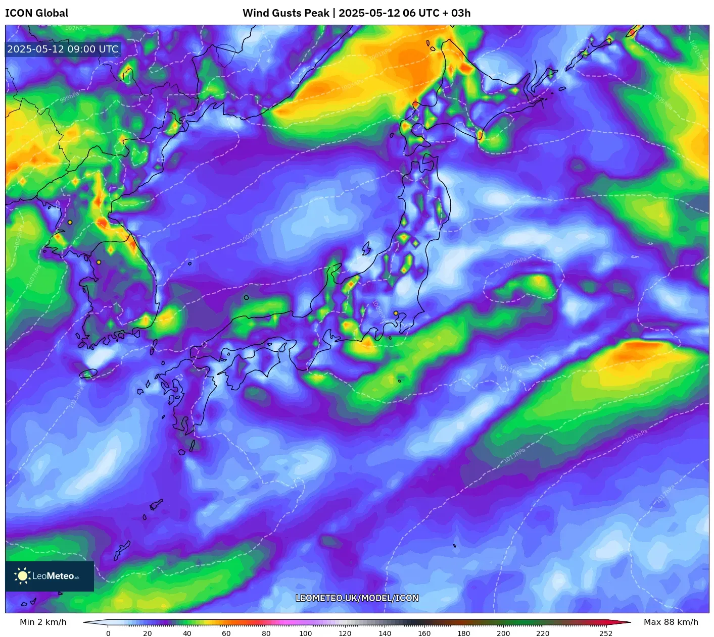 ICON - Japan, Wind Gusts Peak ICON - Japan, Wind Gusts Peak