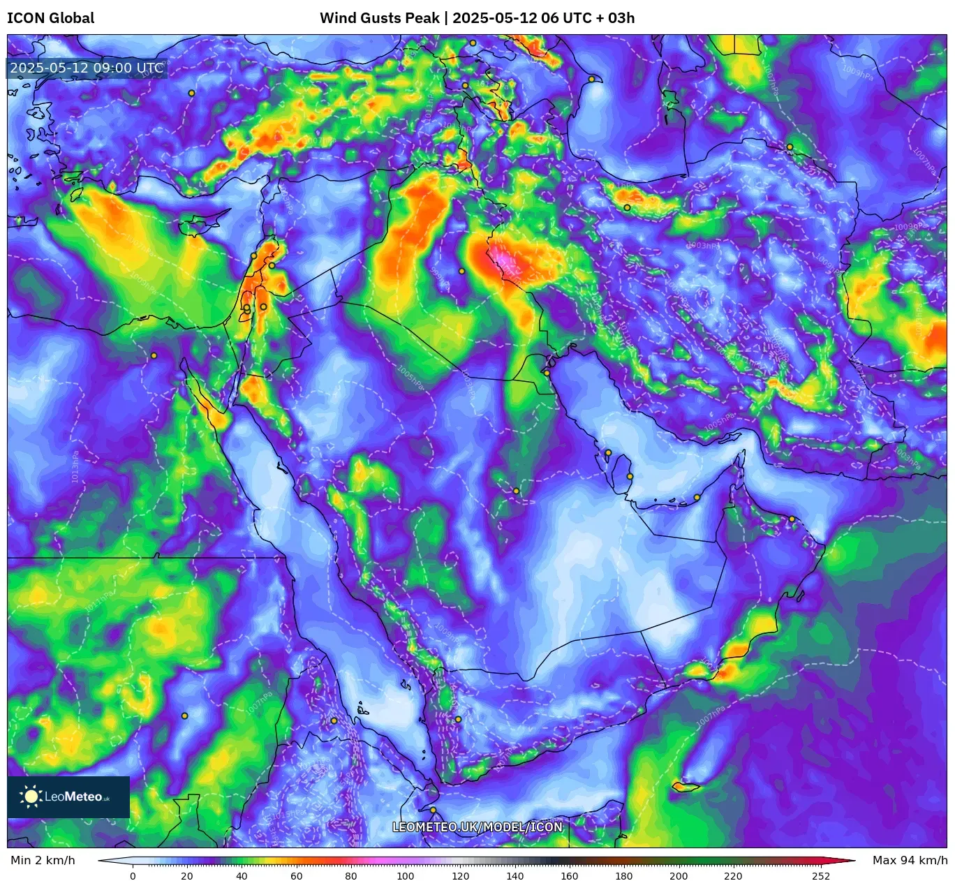 ICON - Middle East, Wind Gusts Peak ICON - Middle East, Wind Gusts Peak