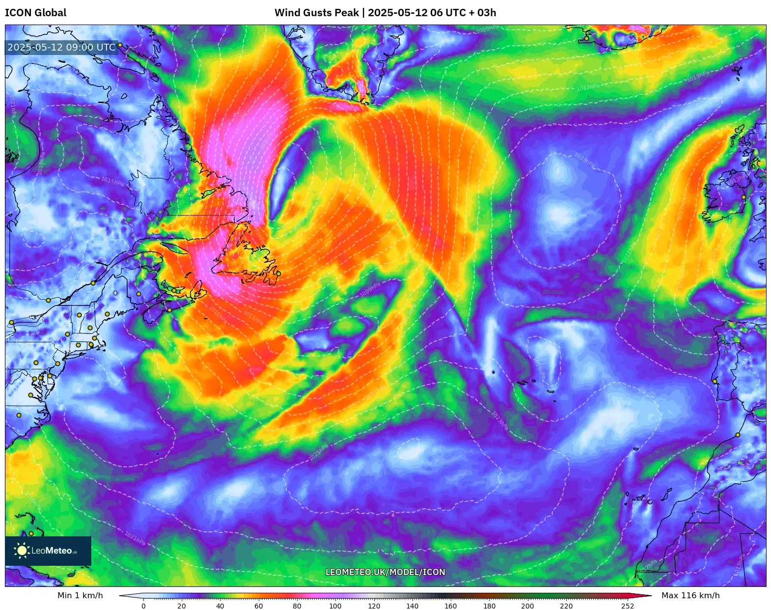 ICON - North Atlantic, Wind Gusts Peak ICON - North Atlantic, Wind Gusts Peak