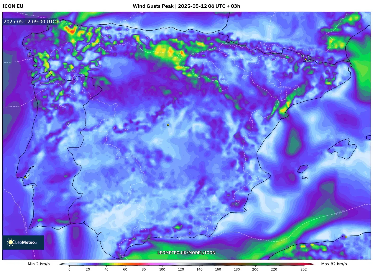 ICON - Spain, Wind Gusts Peak ICON - Spain, Wind Gusts Peak